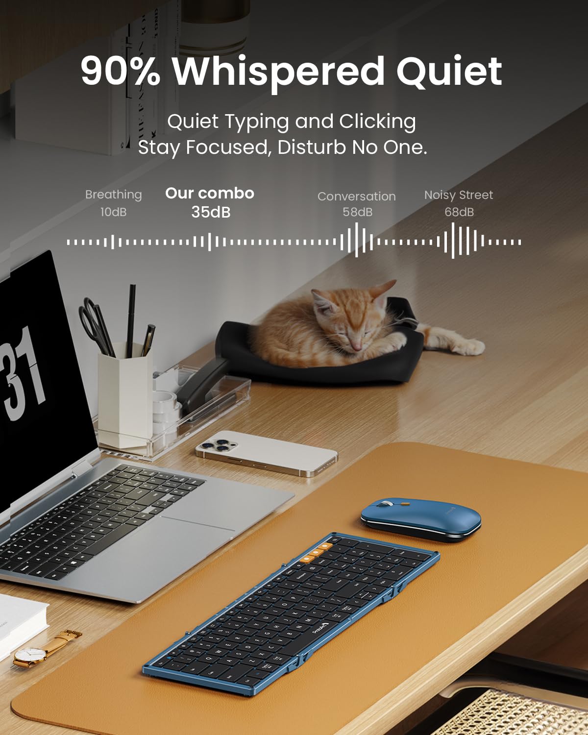 ProtoArc XKM01 Foldable Bluetooth Keyboard and Mouse Combo - 2.4G Wireless & Dual Bluetooth Portable Full-Size Keyboard for Laptop, iPad, Tablet - Perfect for Business Travel, Home Office & Remote Work (Blue & Black)
