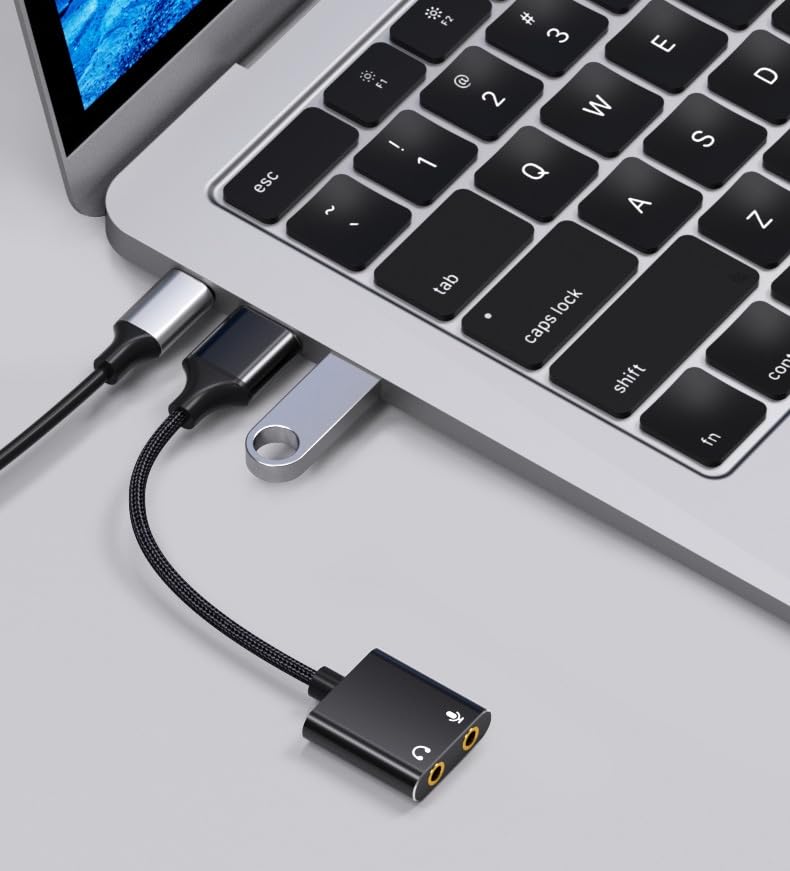 USB Sound Card Adapter with 3.5mm Jack - External Audio Adapter for Windows, Mac, Linux PC, Laptops, Desktops & PS4 - Compatible with Headsets & Speakers (Black) - Perfect for Gaming, Online Meetings & Music Listening