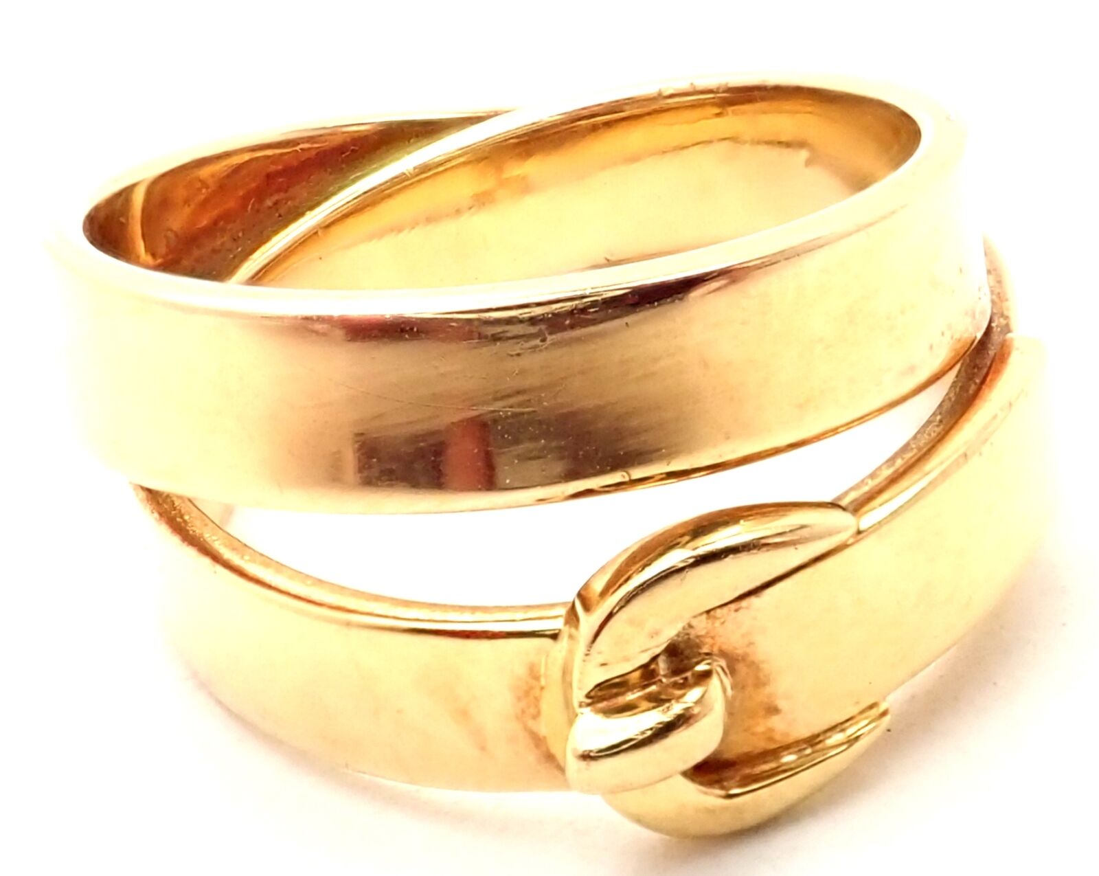 Authentic Hermes 18K Yellow Gold Buckle Double Row Band Ring for Women - Luxury Fashion Jewelry Gift for Birthday, Anniversary & Special Occasions