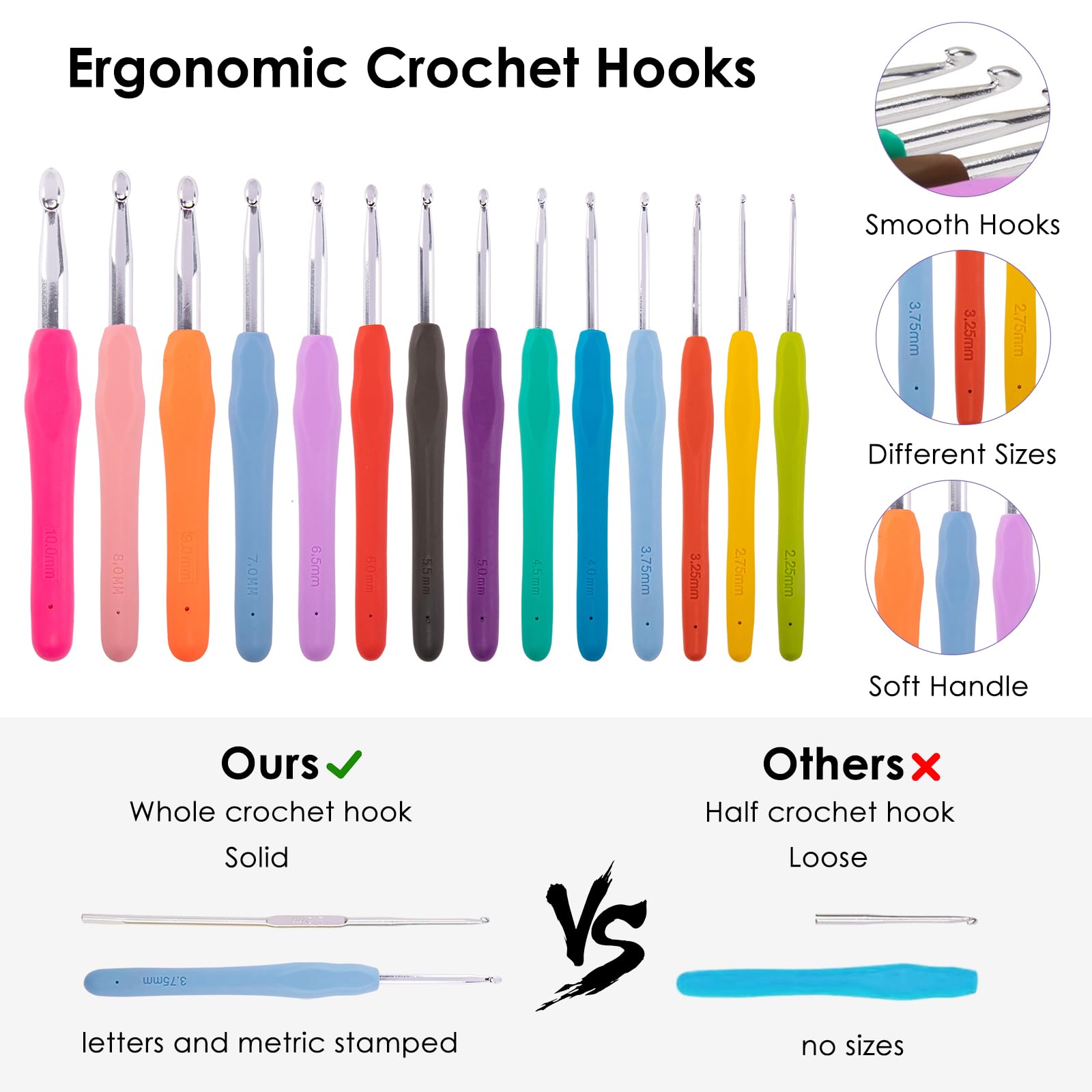 MYBAGZING 14-Size Crochet Hook Set (2mm-10mm) with Ergonomic Handles & Stand-Up Organizer Case - Perfect for Crochet Lovers & Beginners - Ideal for Home Crafting, Travel Projects, and DIY Gift Making