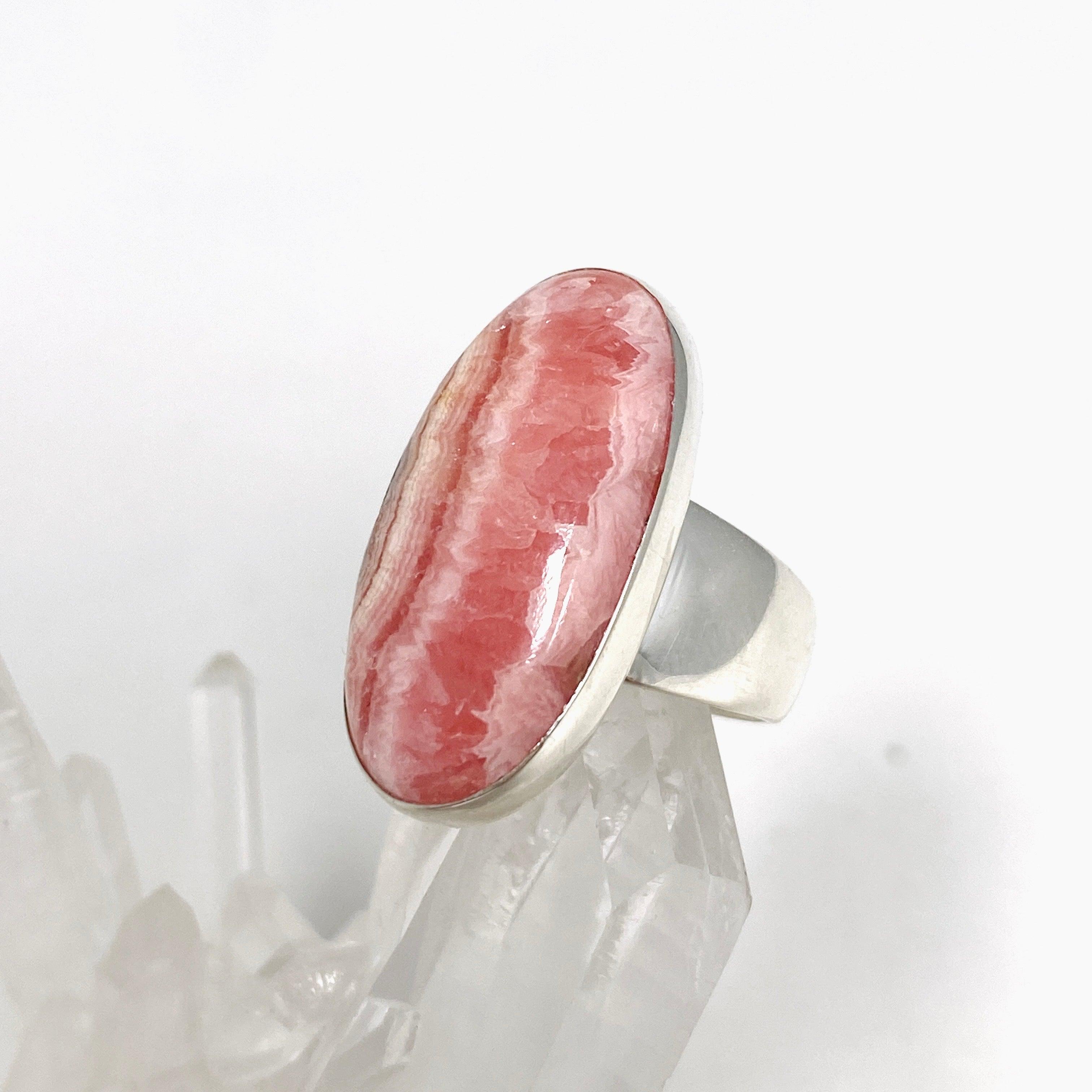 Rhodochrosite Oval Ring Size 7 KRGJ3163 - Elegant Gemstone Jewelry for Women, Perfect for Valentine's Day Gifts & Special Occasions