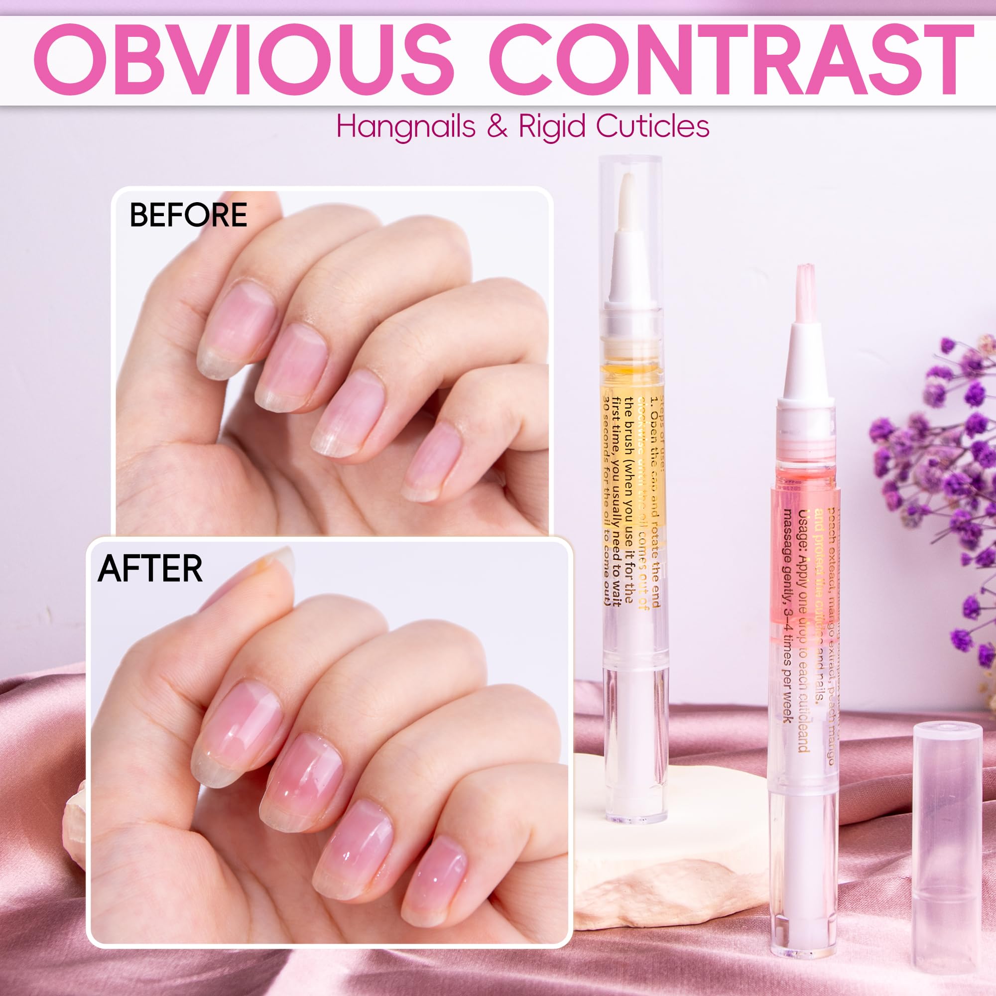 2PCS Cuticle Oil Pen for Nails - Nail Care Oil with Nail File - Moisturizing Cuticle Treatment to Prevent Dryness, Cracking & Hangnails - Deep Nourishment (Orange & Watermelon Flavor) - Perfect for At-Home Manicures & Professional Salon Use