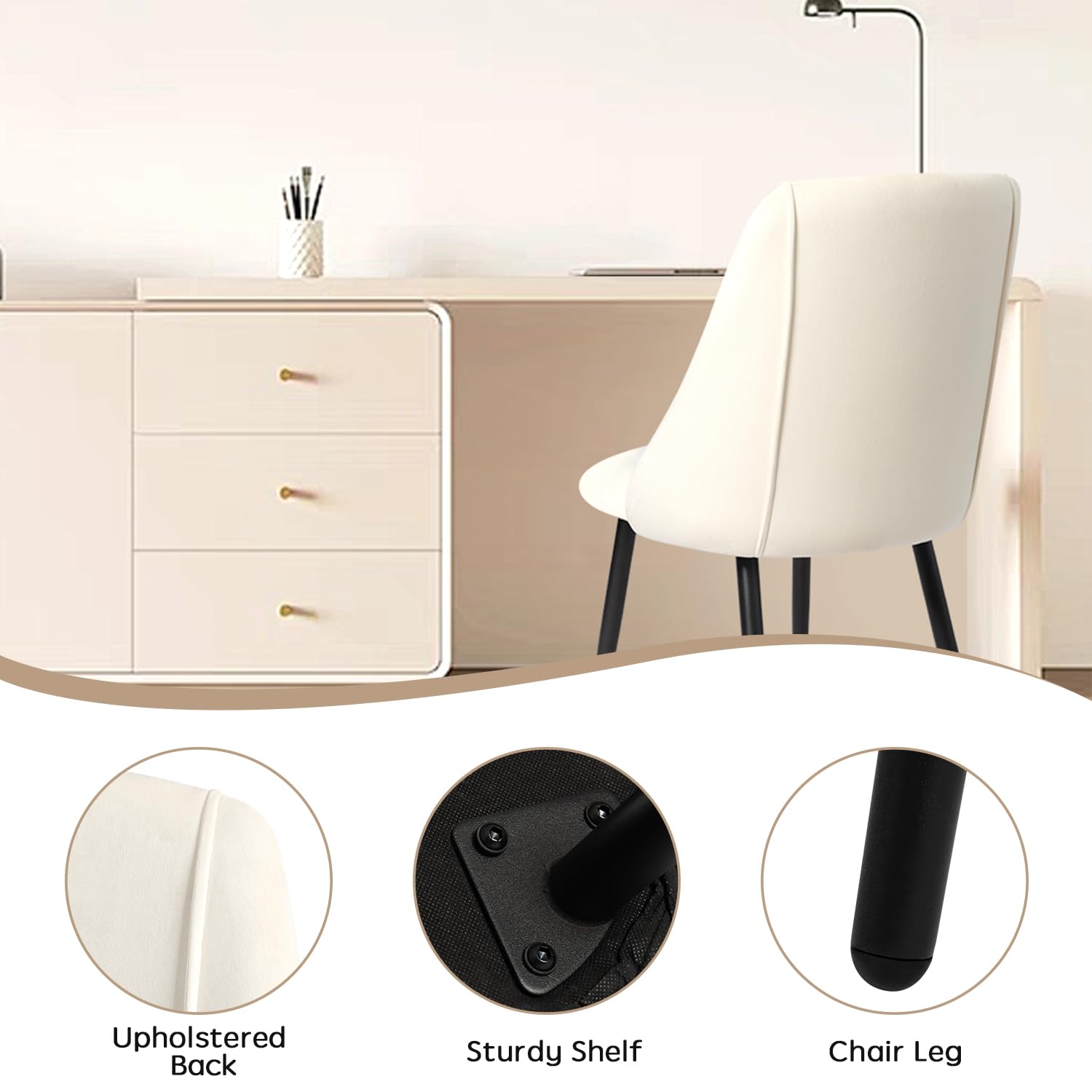Luxury Velvet Dining Chairs Set of 2 - Modern Upholstered Kitchen Chairs with Sturdy Metal Legs - Cream White Accent Chairs for Dining Room, Kitchen & Living Room - Perfect for Home Decor & Dinner Parties