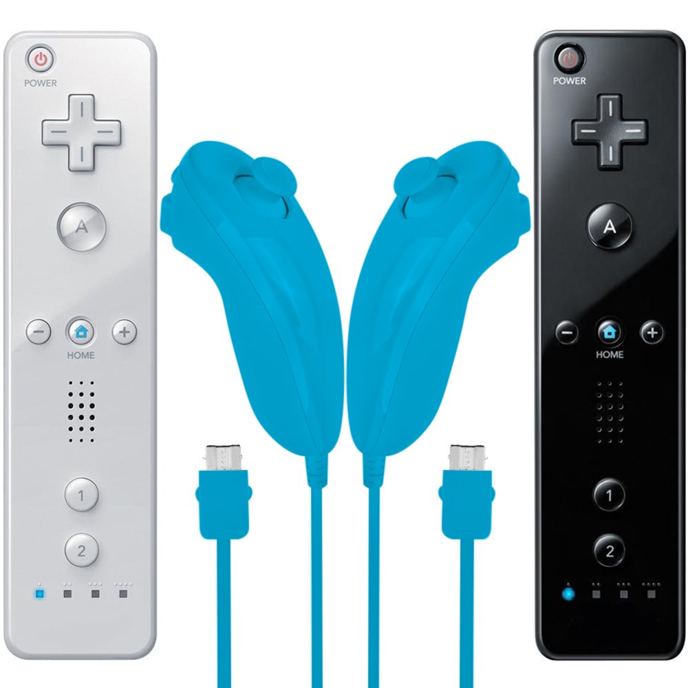 AFUNTA 2-Pack Nunchuk Controllers for Nintendo Wii U - Light Blue Replacement Game Controllers for Wii U Gaming - Perfect for Multiplayer & Family Fun
