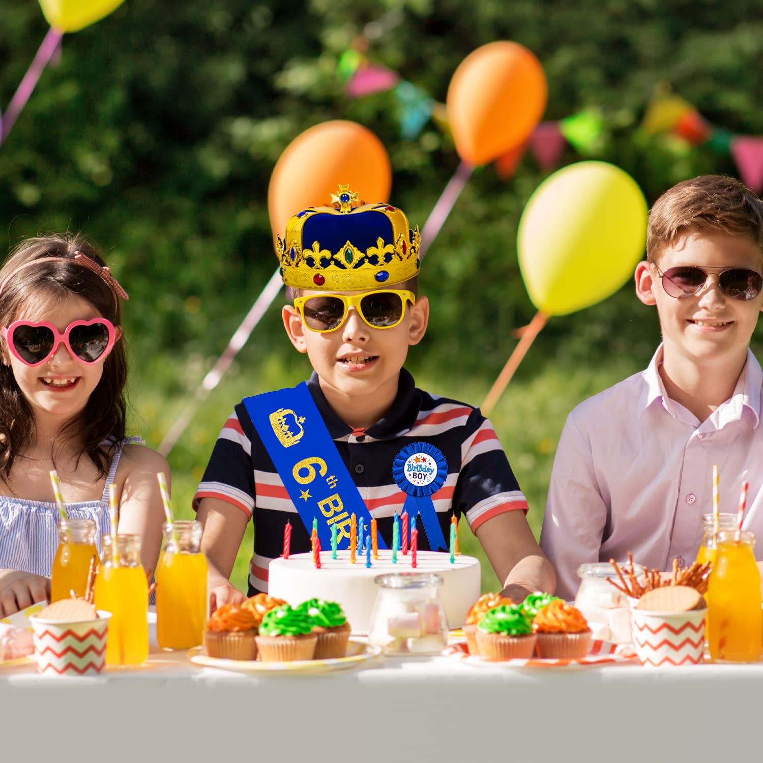 6th Birthday Party Set for Boys - King Crown, Birthday Hat, Sash & Decorations | HnoonZ Premium 6-Year-Old Boy Birthday Supplies | Perfect for Birthday Celebrations, Photo Props & Themed Parties