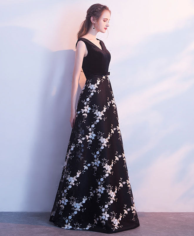 Elegant Black V-Neck Long Prom Dress for Women - Formal Evening Gown for Homecoming, Ball & Special Occasions