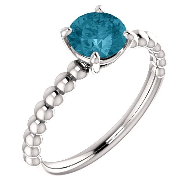 14KT Gold 1.05 CT London Blue Topaz Solitaire Beaded Ring for Women - Elegant Engagement, Wedding, Anniversary Gift Jewelry