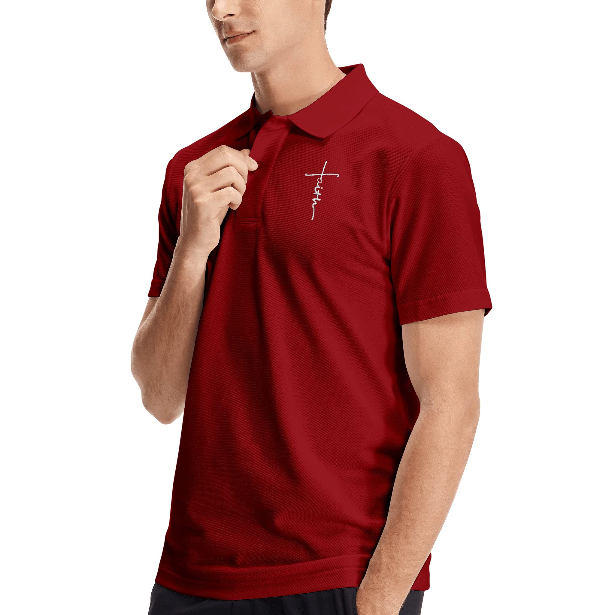 Faith Jesus Cross Embroidery Logo Men's Religious Polo T-Shirt - Short Sleeve Christian Apparel for Summer Wear - Church, Bible Study & Everyday Comfort