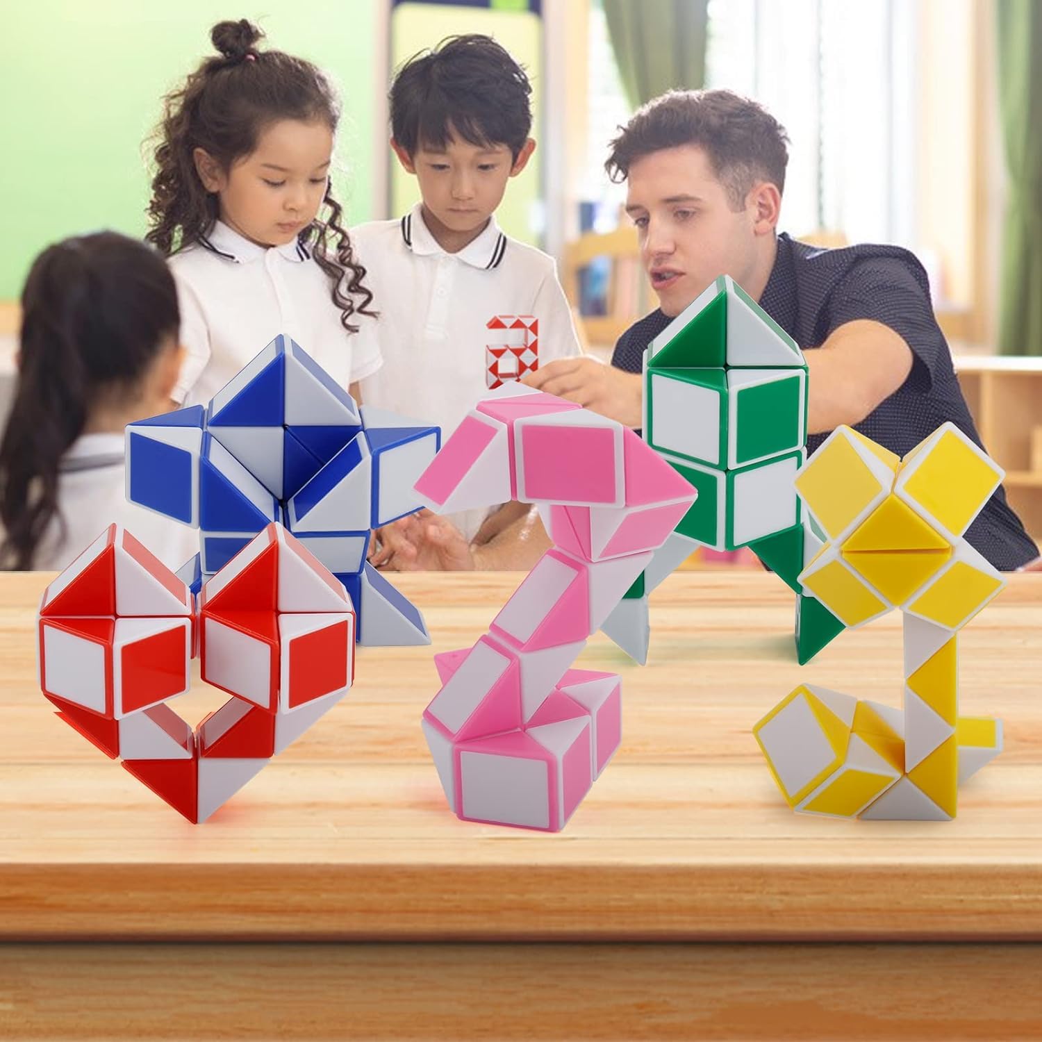 VIBGYOR Snake Puzzle Cube - 3 Pack Speed Cube Set with Magic Ruler, Twisty Puzzle Brain Teaser Toys for Kids & Adults - Perfect for Stress Relief, STEM Learning & Family Game Night
