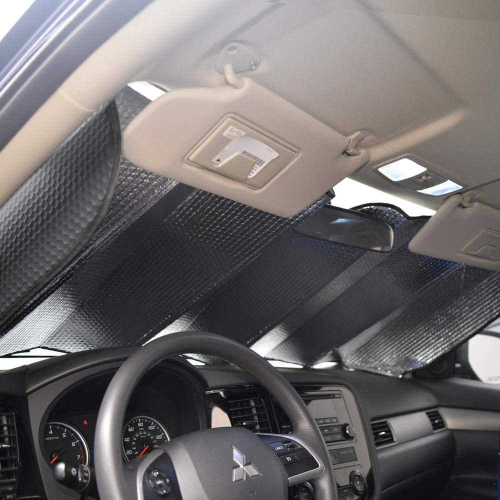 BDK 6-Piece Premium Car Accessory Set - Heavy Duty All-Weather Floor Mats, Windshield Sunshade & Sport Steering Wheel Cover - Perfect Car Gift for Holidays & Special Occasions (Blue) - Ideal for Road Trips, Daily Commute & Vehicle Protection