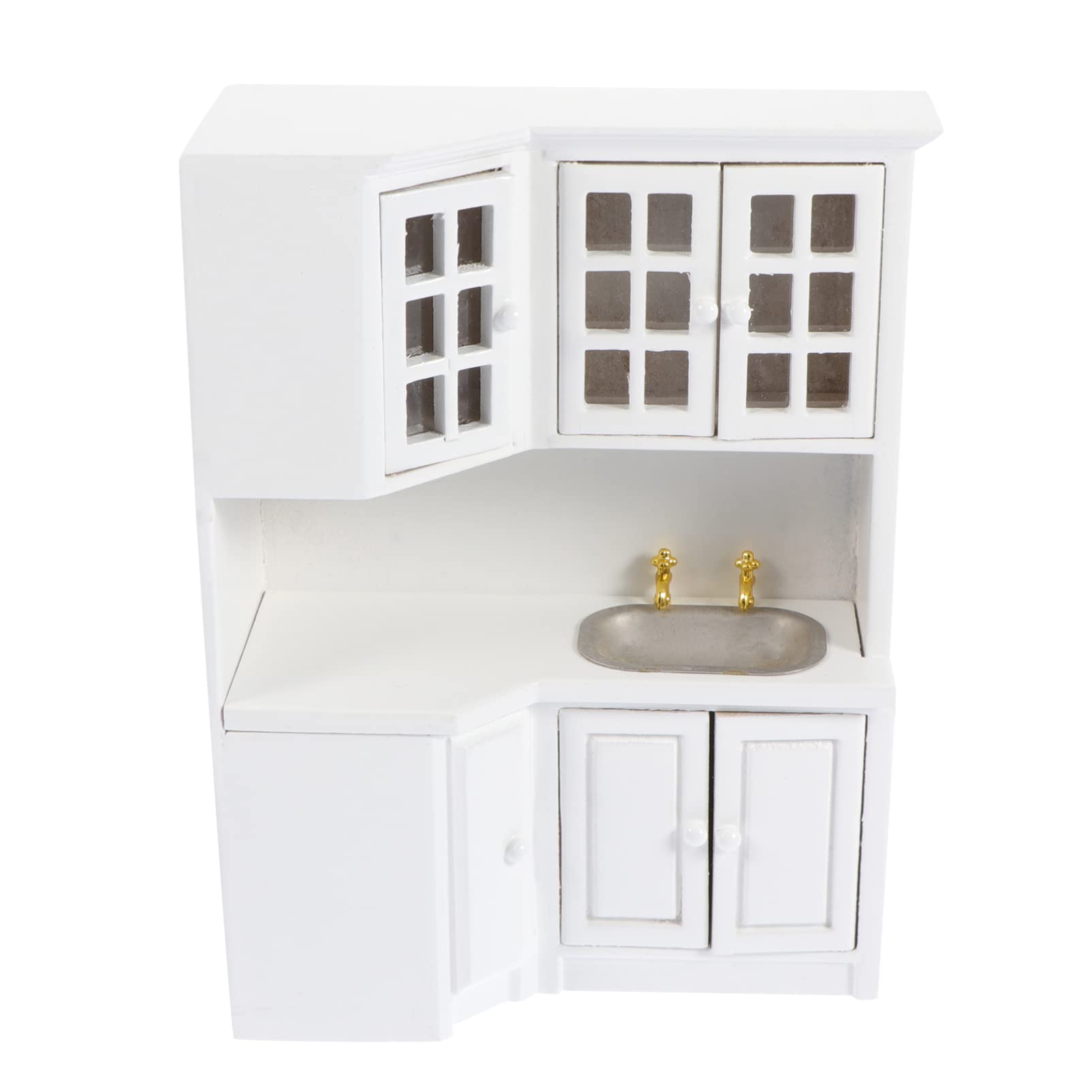 Miniature Wooden Dollhouse Sink & Storage Cabinet - White Doll Kitchen Furniture for Dollhouse Decor | Perfect for DIY Dollhouse, Miniature Kitchen & Playroom Accessories