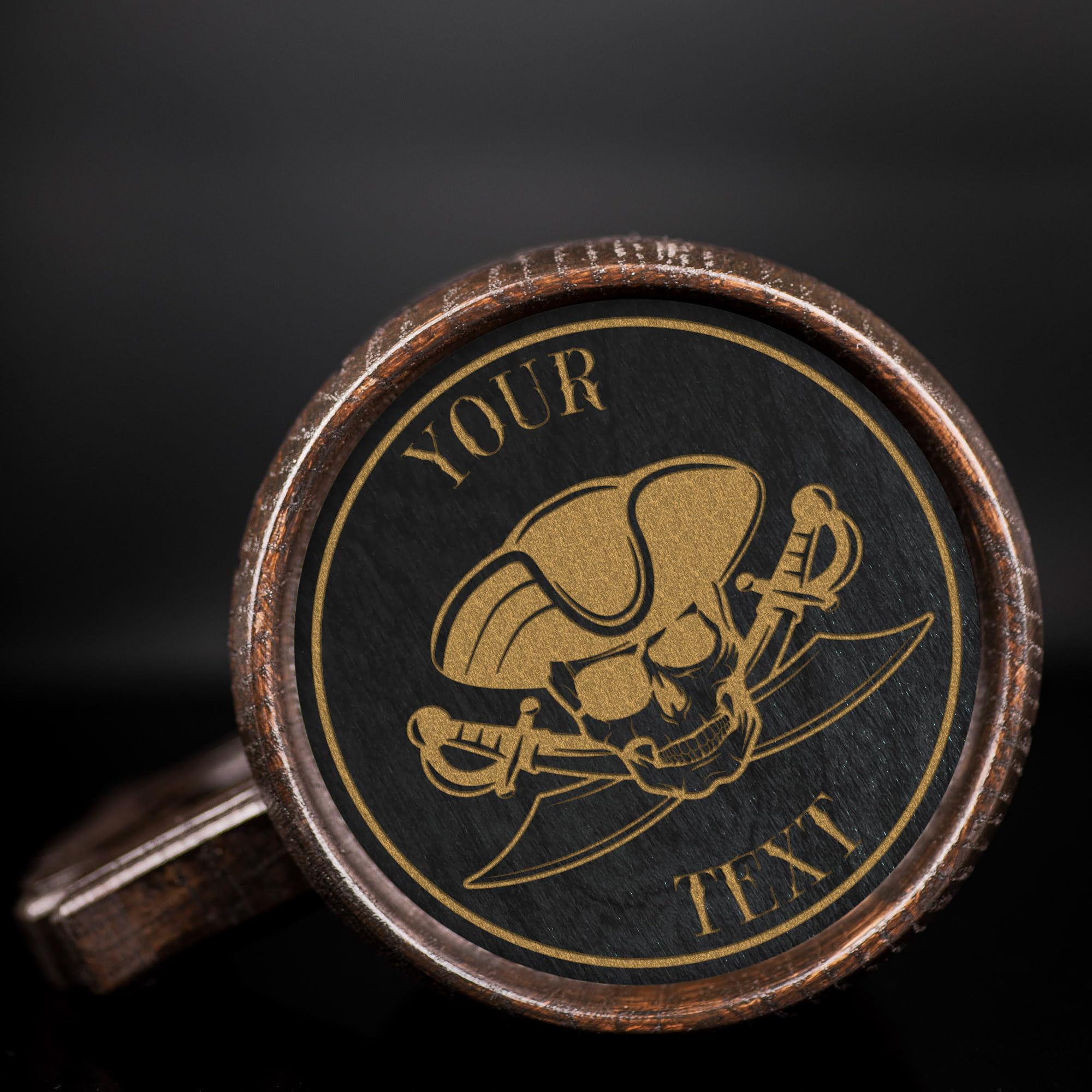 Personalized Pirate Skull Beer Stein - Custom Engraved Wooden Tankard Mug for Men, Unique Gifts for Dad, Husband, Gamer - Perfect for Birthday, Anniversary & Wedding Celebrations - Great for Parties, Game Nights & Man Cave Decor