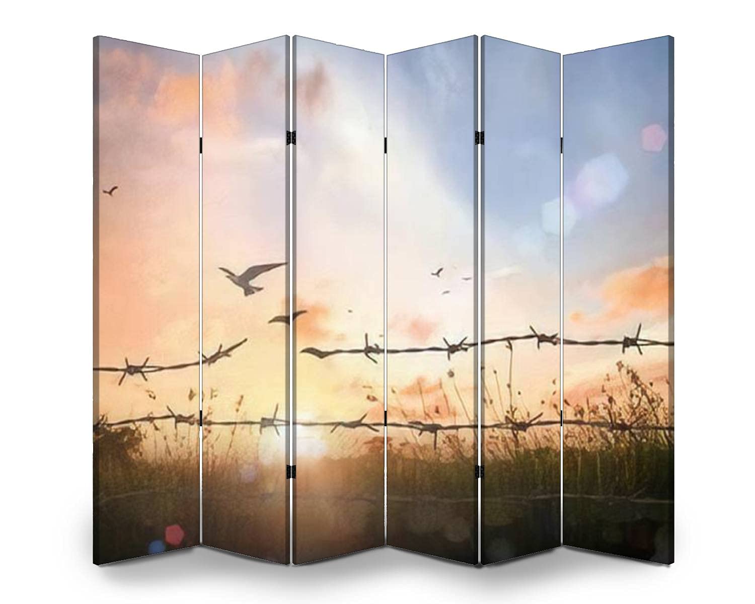 Dola-Dola 6-Panel Folding Room Divider - Canvas Privacy Screen with Bird Silhouette Design - Freestanding Indoor Partition for Home, Office & Events - Perfect for Room Separation, Decoration & Privacy Protection