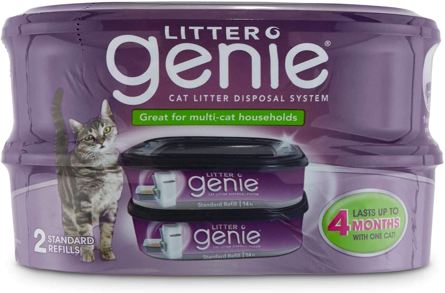 Litter Genie Refill Bags - 4 Pack | Cat Waste Disposal System | Perfect for Odor Control & Easy Cleanup in Multi-Cat Homes