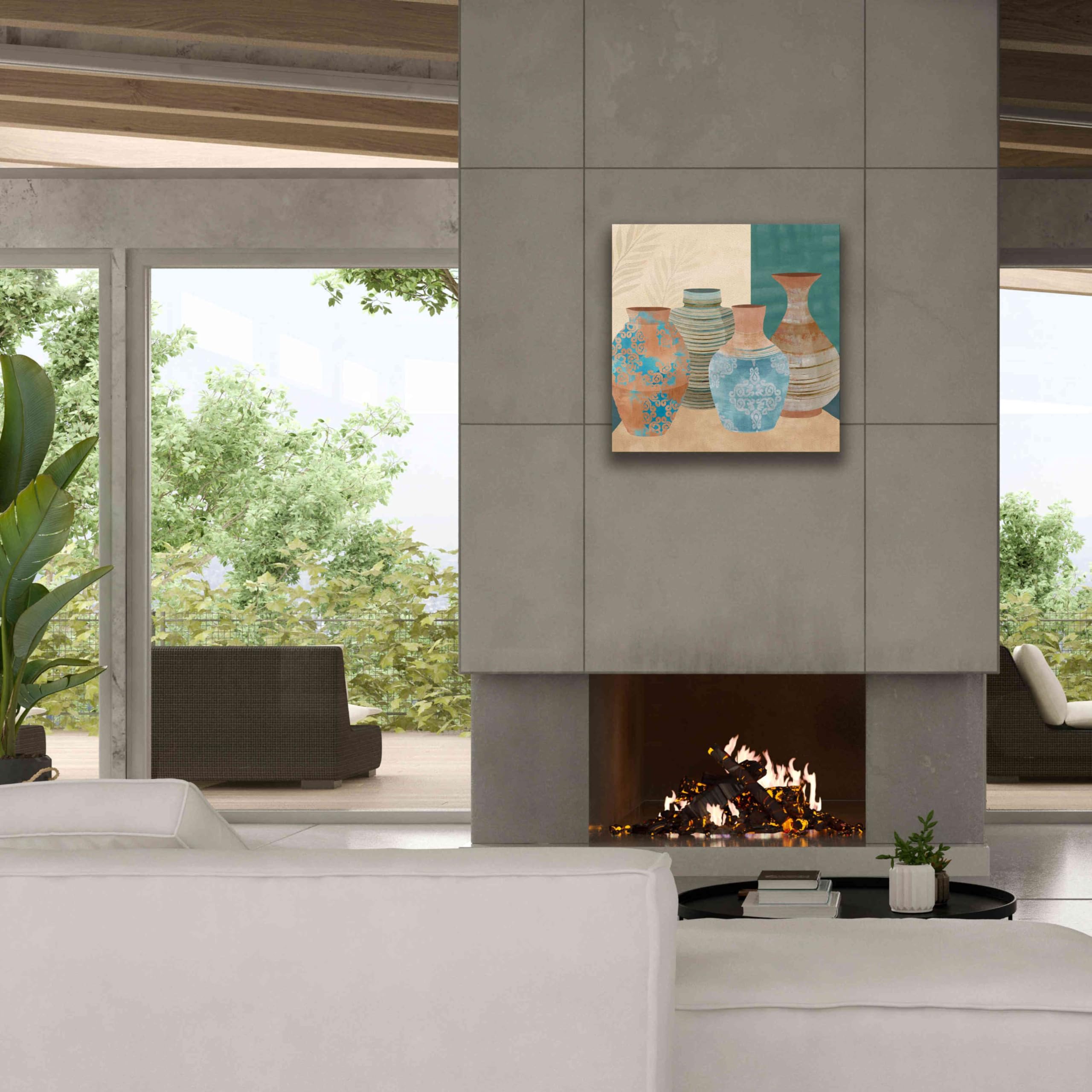Flora Kouta 'Earthenware Pots II' Graffiti Art Giclee Print on Canvas - 26x26 Inch Modern Wall Decor for Living Room, Bedroom & Office