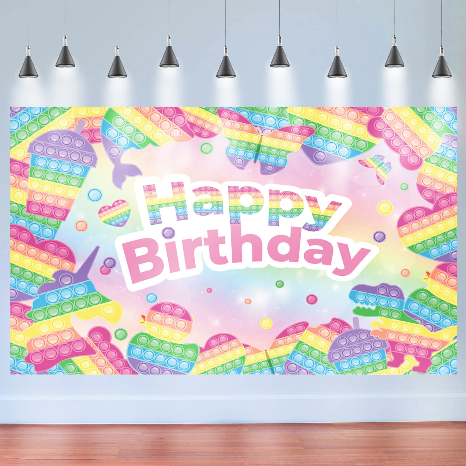Happy Birthday Backdrop for Girls - 5x3FT Cream Pop Fidget Toy Photography Background | Party Decorations, Cake Table Decor, Birthday Games & Photo Booth Props - Perfect for Birthday Parties, Baby Showers & Celebrations