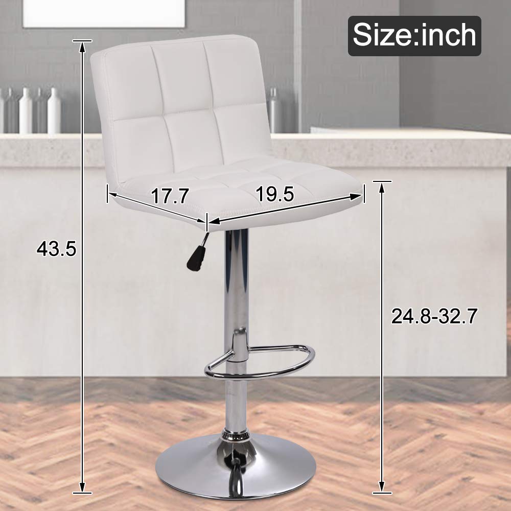2 Pack Adjustable Swivel Bar Stools with PU Leather Upholstery - Modern Counter Height Dining Chairs for Kitchen, Pub & Living Room - White | Perfect for Breakfast Bars, Home Bars & Small Space Dining