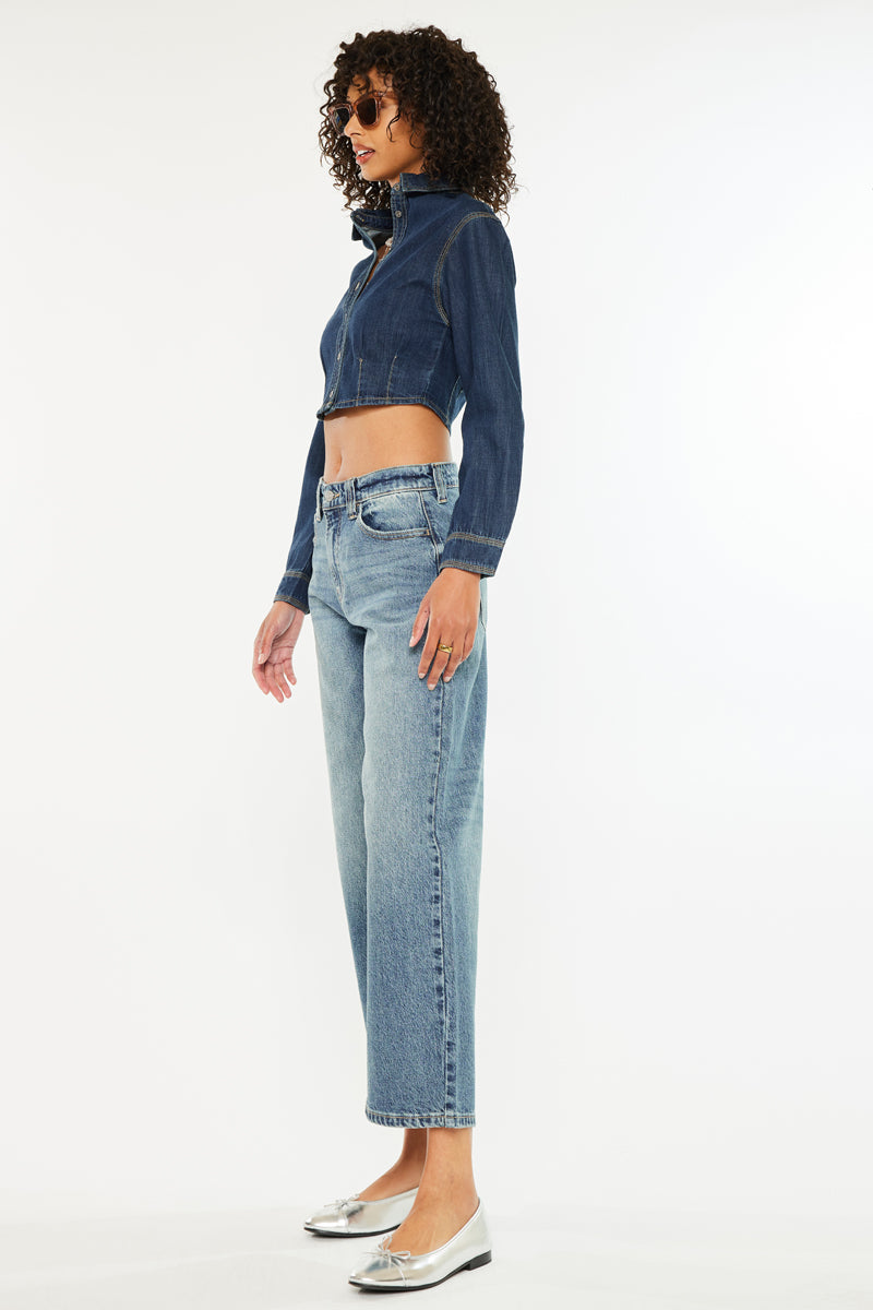 Daliah Women's Mid Rise Loose Fit Barrel Jeans - Comfortable Stretch Denim Pants for Casual Wear & Everyday Outfits