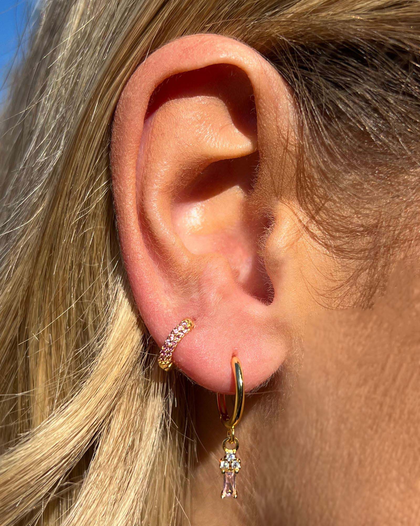 Izoa Coco Huggie Earrings for Women - Pink Gold Plated Hoop Earrings for Everyday Wear, Gift for Her, Trendy Fashion Jewelry for Parties & Date Nights