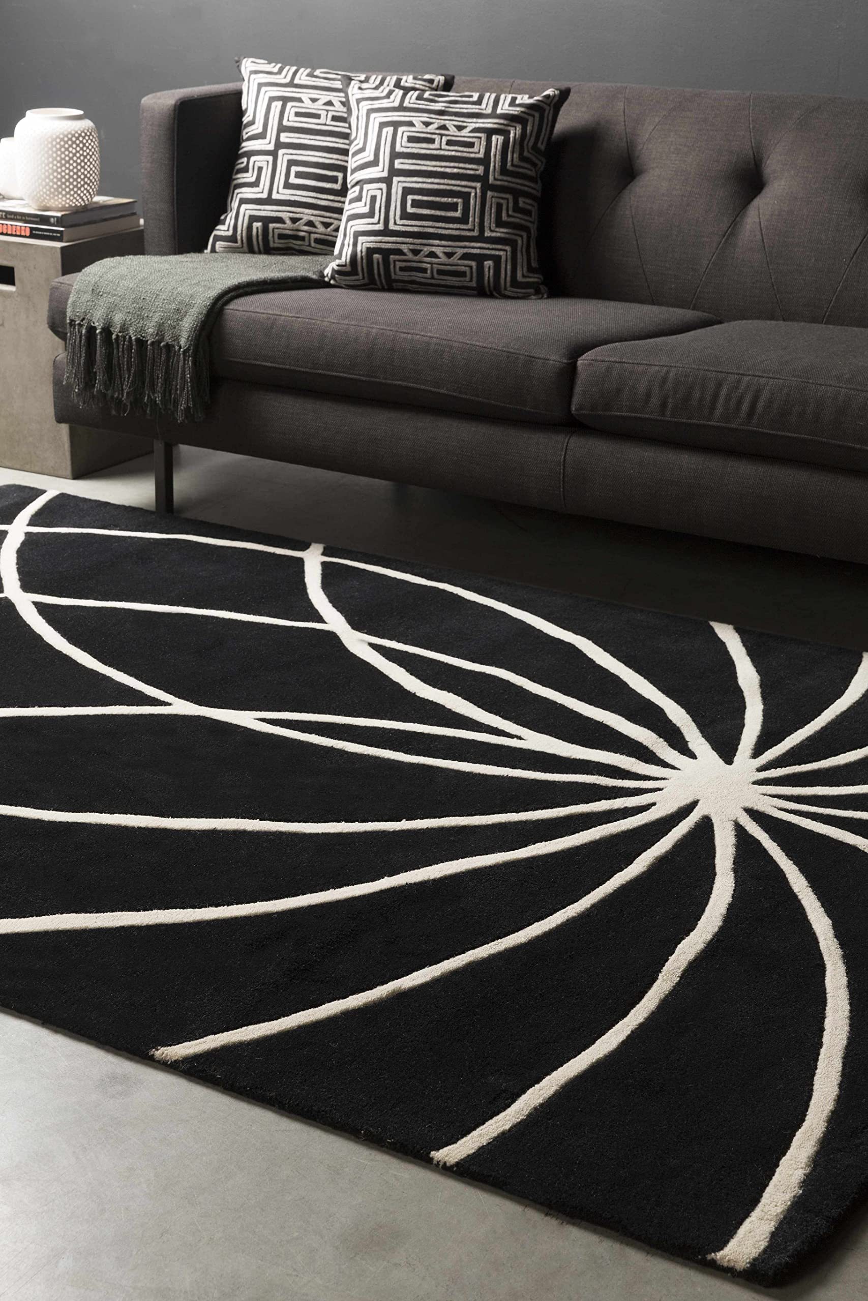 Hauteloom Harlem Wool Area Rug 6' x 9' - Soft Modern Black & Beige Living Room Rug - Non-Slip Bedroom Carpet for Cozy Home Decor | Perfect for Family Rooms, Dorm Spaces & Office Flooring