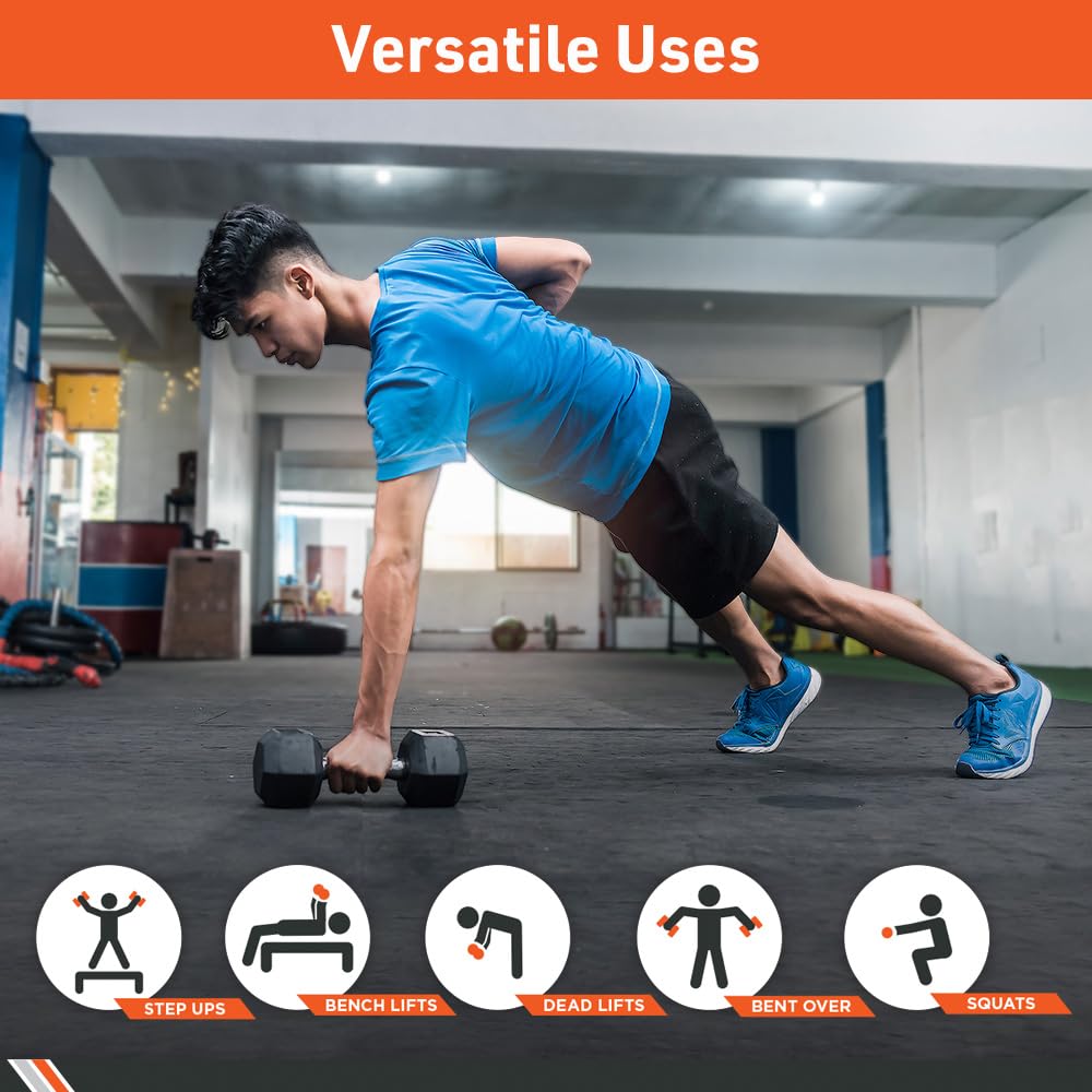 Body Sport Rubber Encased Hex Dumbbell Weight Set (Pair) - Premium Strength Training Equipment for Home Gym - Ideal for Weight Lifting, CrossFit & Full-Body Workouts