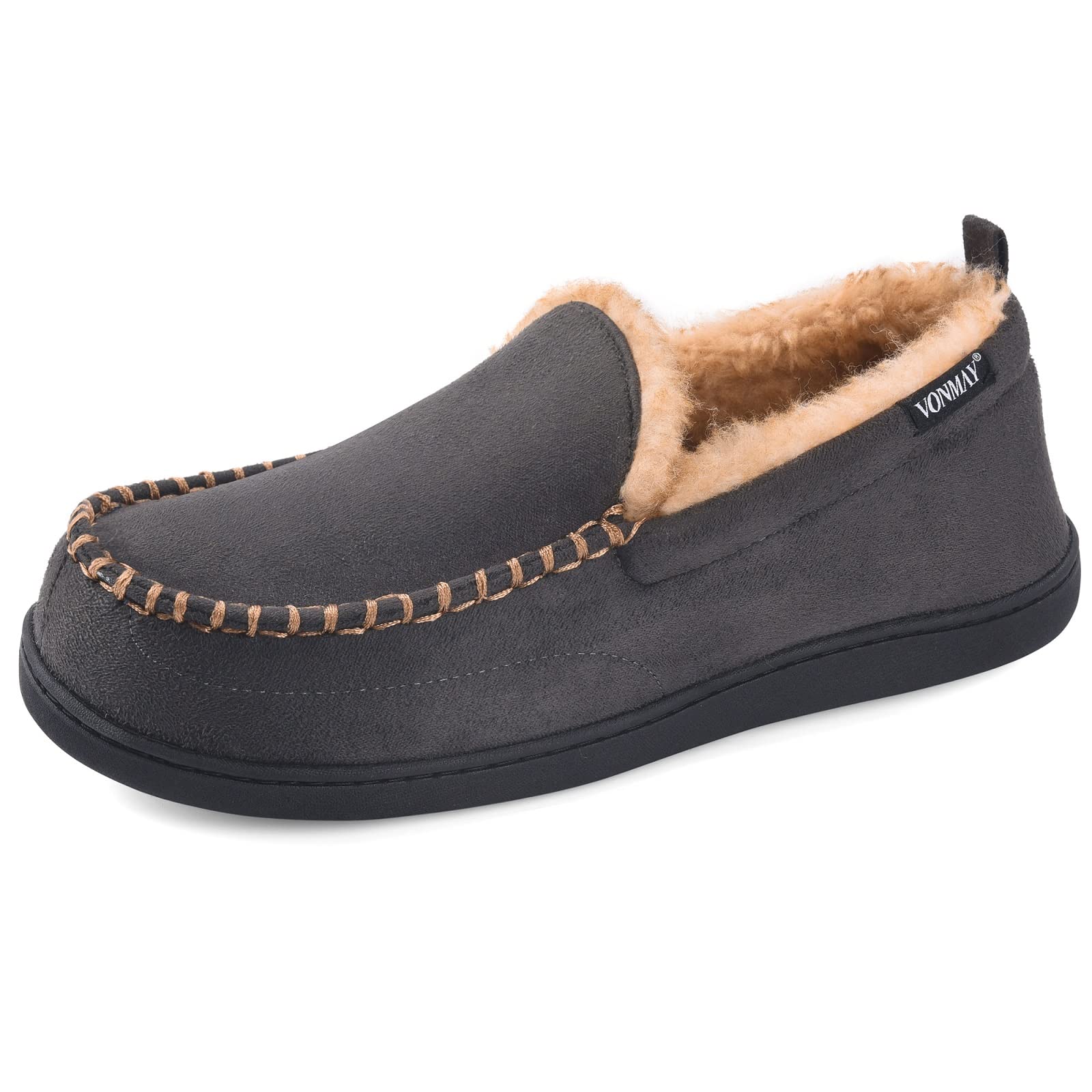 Men's Fuzzy Moccasin Slippers - Warm Fluffy Fur House Shoes with Memory Foam for Indoor & Outdoor Use - Perfect for Winter Comfort at Home, Office or Travel