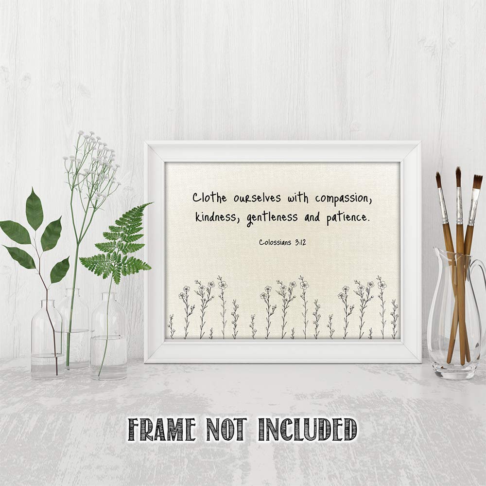 TJ Originals - Inspirational Christian Bible Verse Wall Art Print (Colossians 3:12) - 11x14 Scripture Decor with Wild Flowers - Perfect for Home, Office & Church Decor - Thoughtful Gift for Women, Family & Friends (Birthday, Housewarming, Religious Occasions)