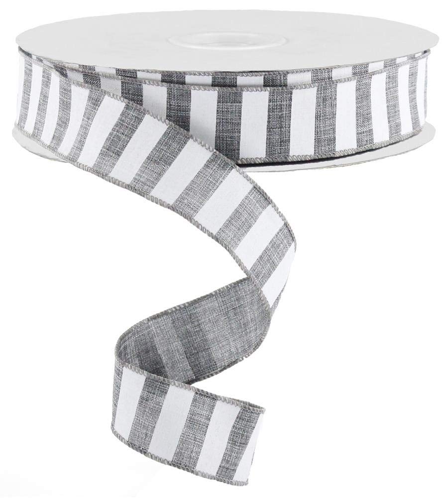 Premium Grey & White Striped Wired Ribbon - 1.5