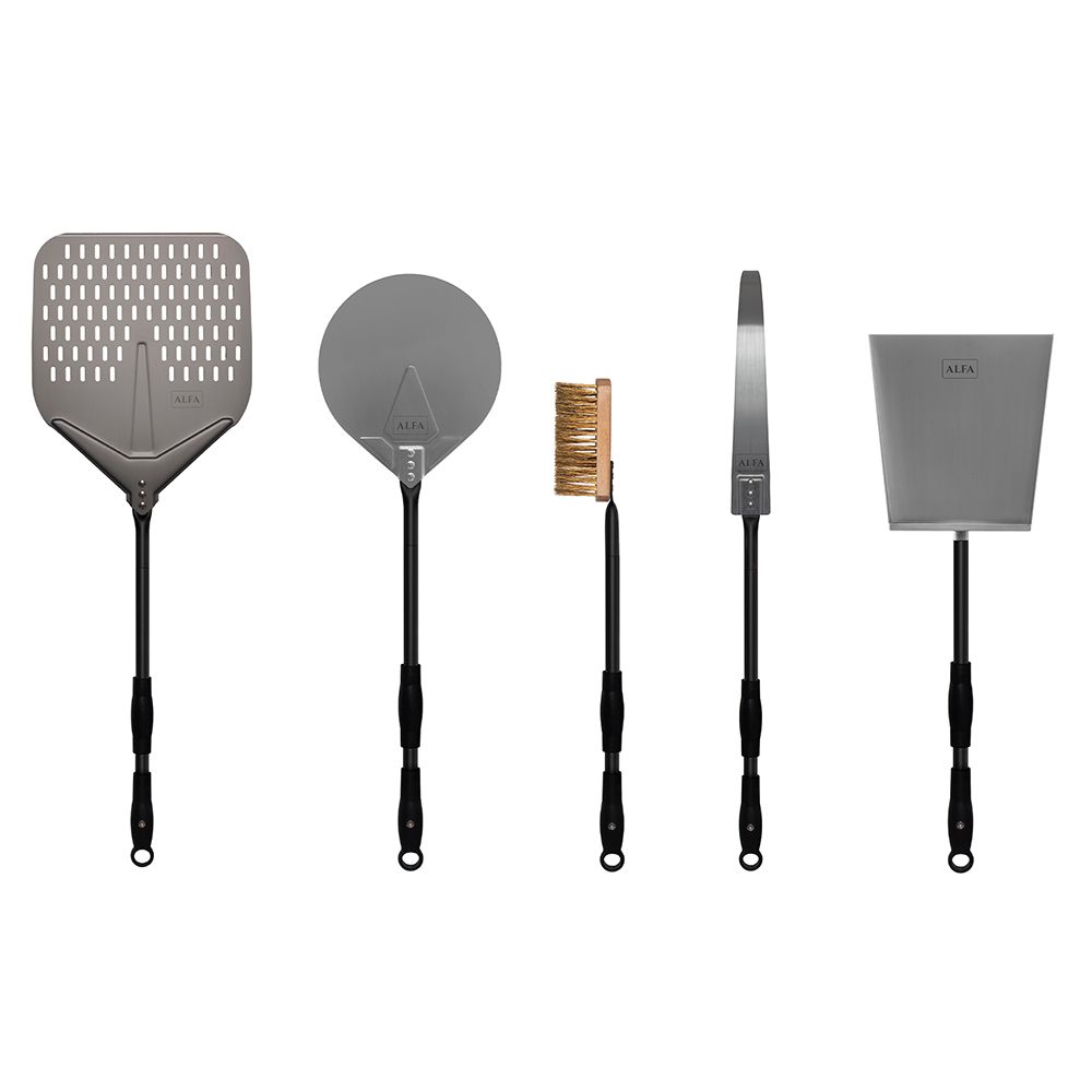 Alfa AC 5PSET48 Large 5-Piece Pizza Peel Set - Professional Wooden Pizza Paddle Kit for Baking, Serving & Outdoor Cooking