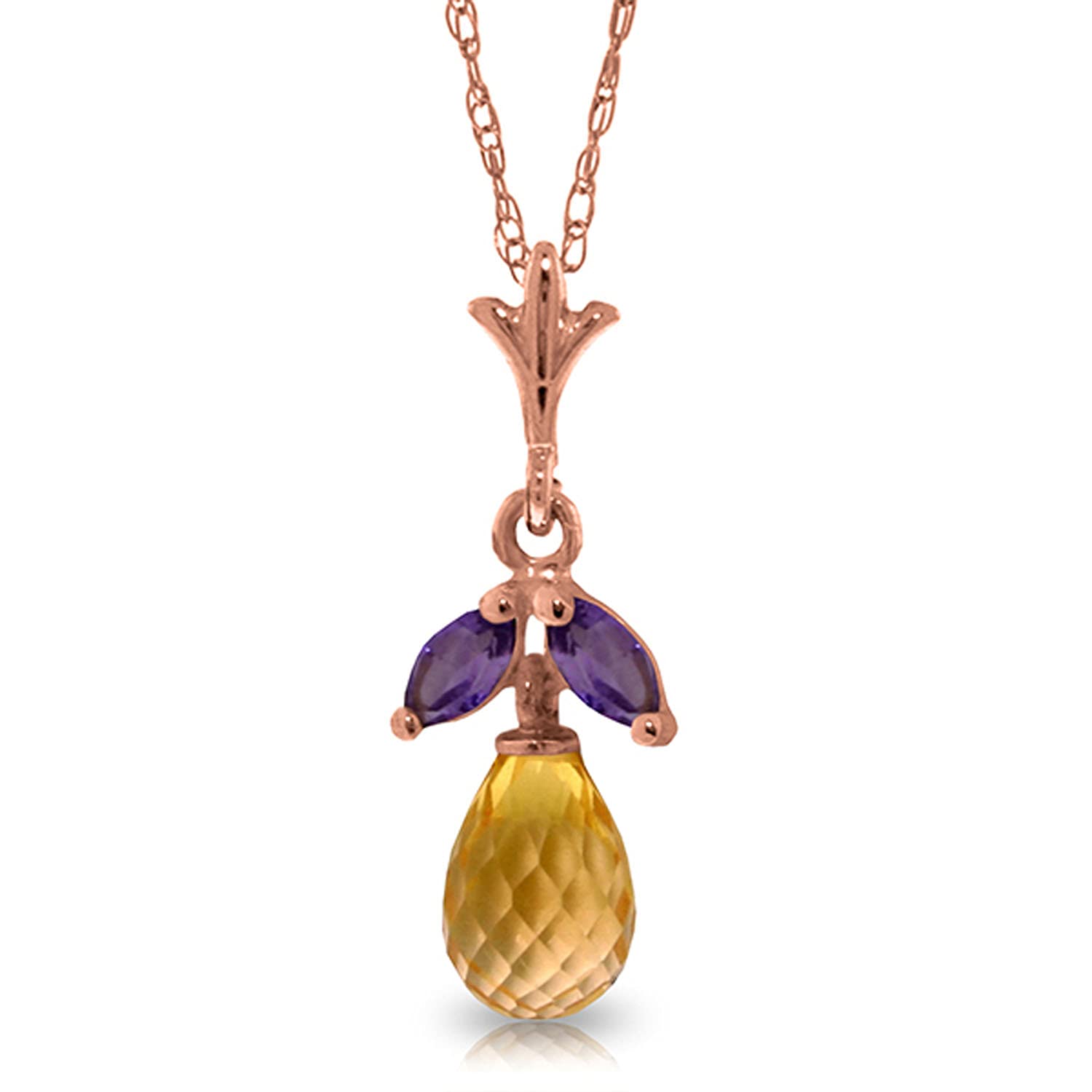 14K Solid Gold Necklace with Citrine & Amethyst Gemstones - Elegant Dainty Jewelry for Women, Perfect Gift for Birthday, Anniversary & Valentine's Day