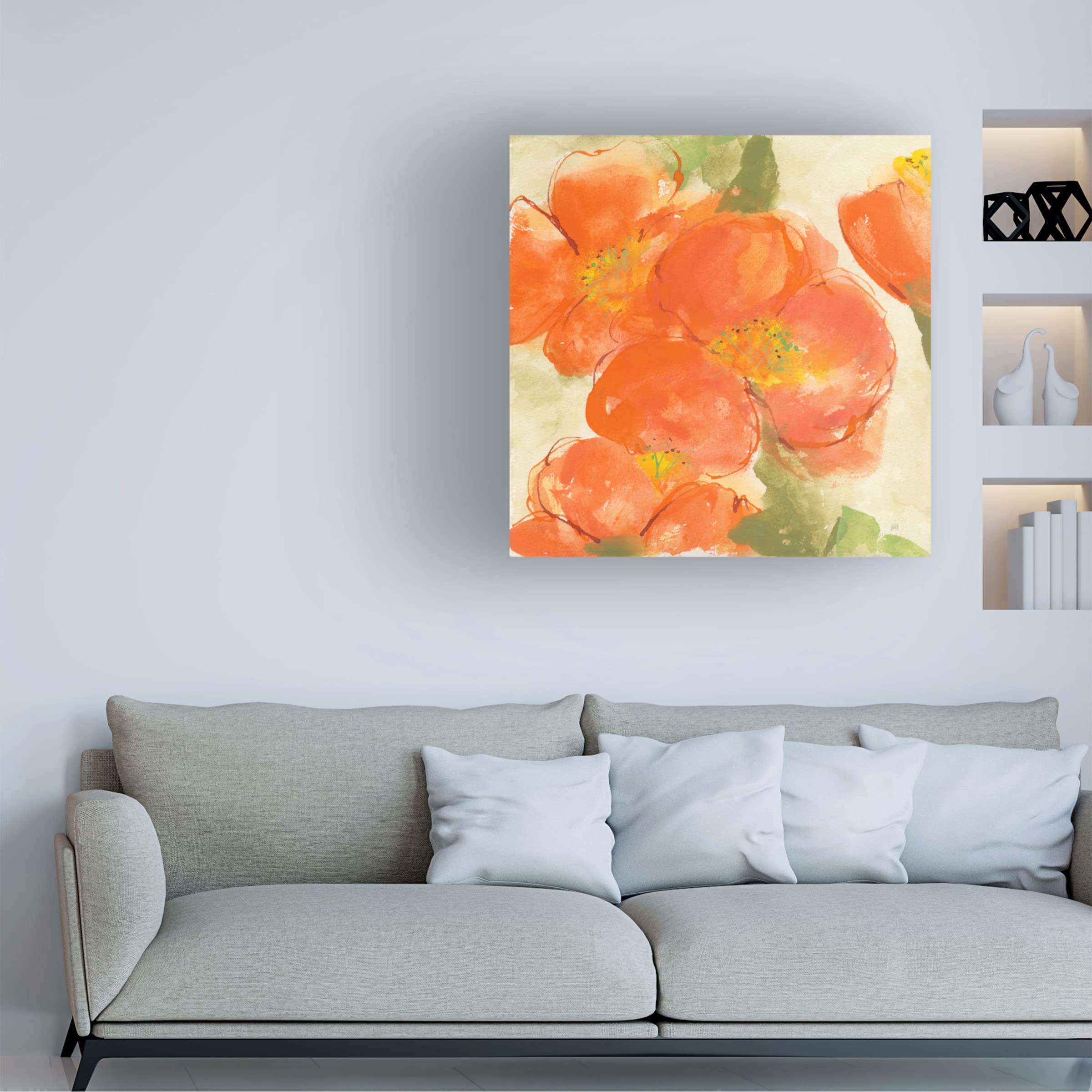 Chris Paschke 'Tangerine Poppies I' Floral Canvas Wall Art - Hand-Painted Modern Home Decor for Living Room, Bedroom & Office
