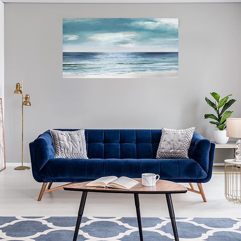 Silver Shore Fine Art Canvas Wall Decor by Sally Swatland - 40x21 Inch Ready to Hang Painting for Living Room, Bedroom, Office & More - Coastal Beach Scene Home Decor