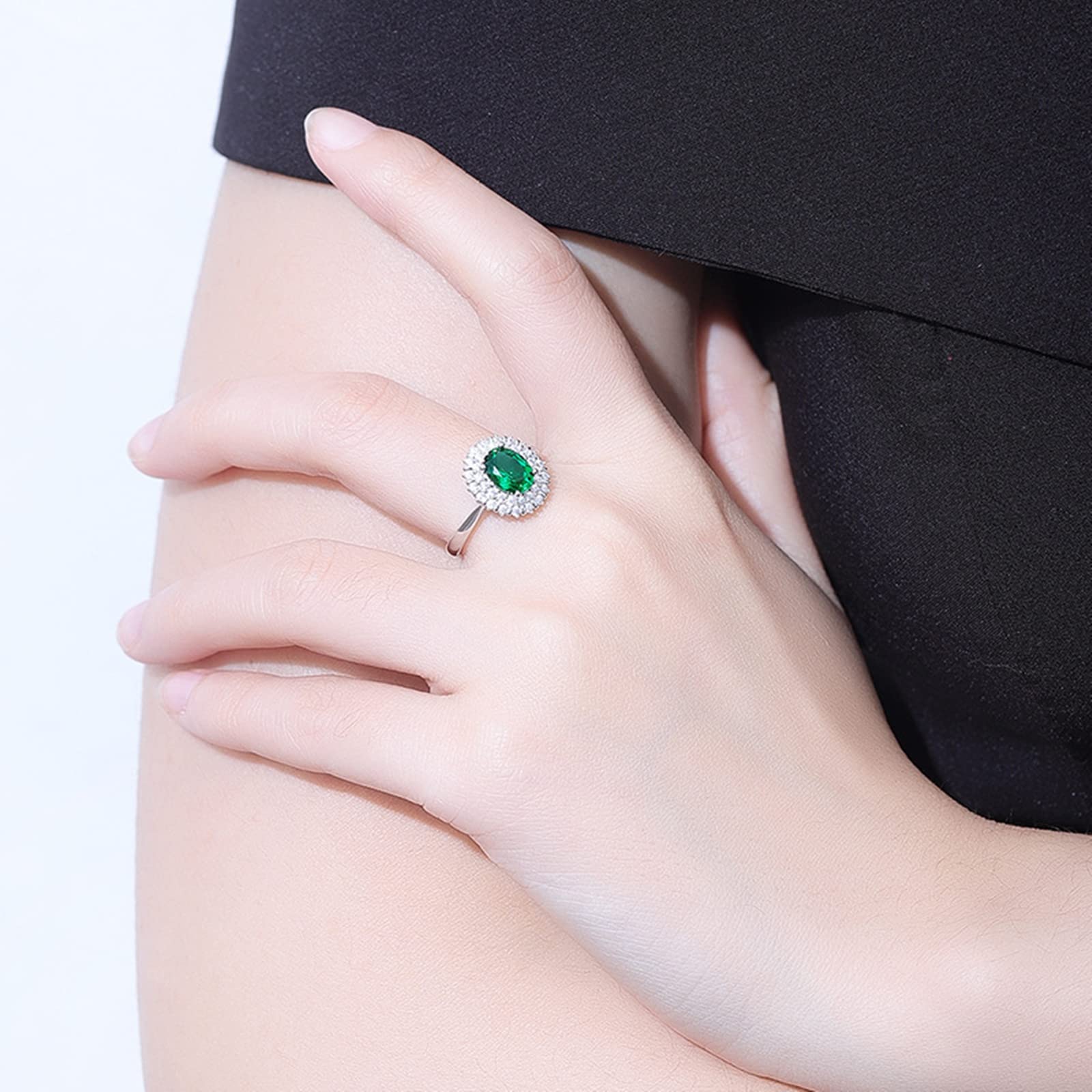 Gualiy Women's Sterling Silver Wedding Band, Engagement Ring with Sunflower Design & 1ct Created Emerald – Size 5.5-11 | Perfect for Bridal Jewelry, Anniversary Gifts & Special Occasions