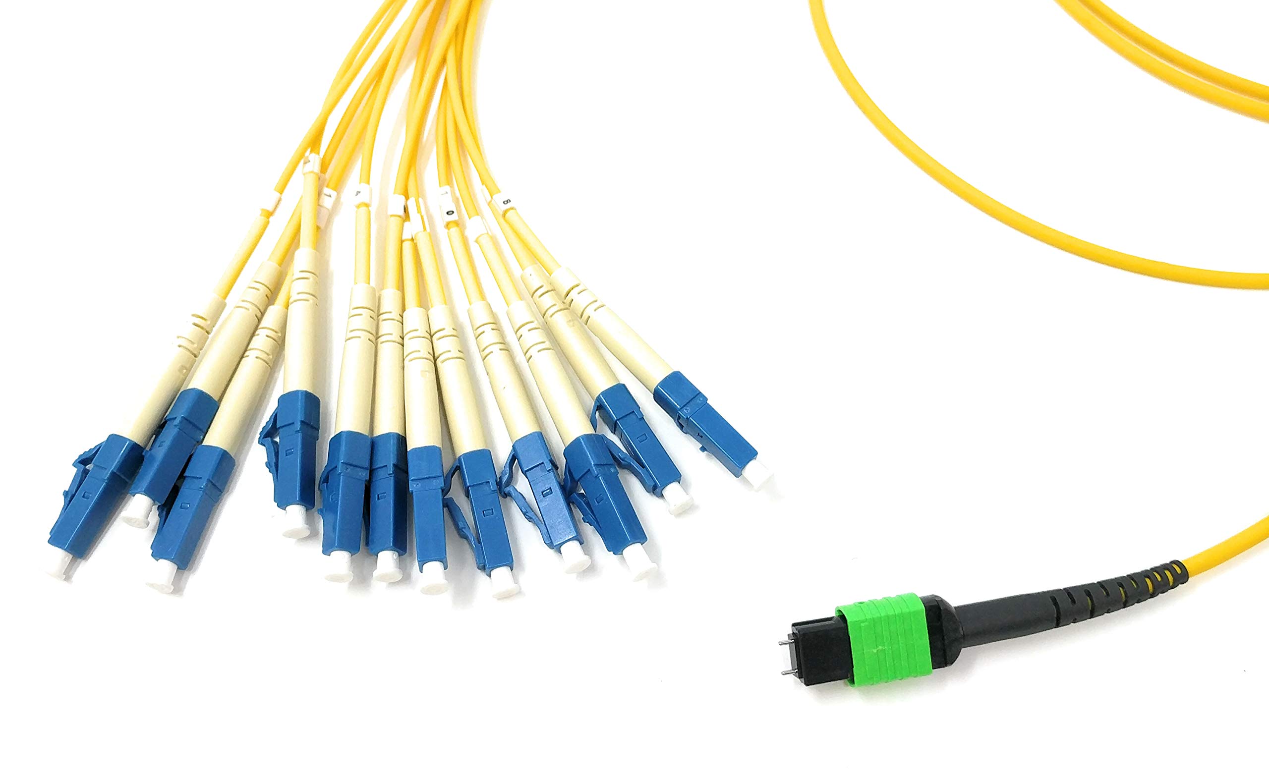 Ultra Spec Single Mode MPO Male APC to 12x LC-UPC Simplex Breakout Cable - 2m Length - High-Speed Fiber Optic Patch Cord for Data Centers & Telecom Networks
