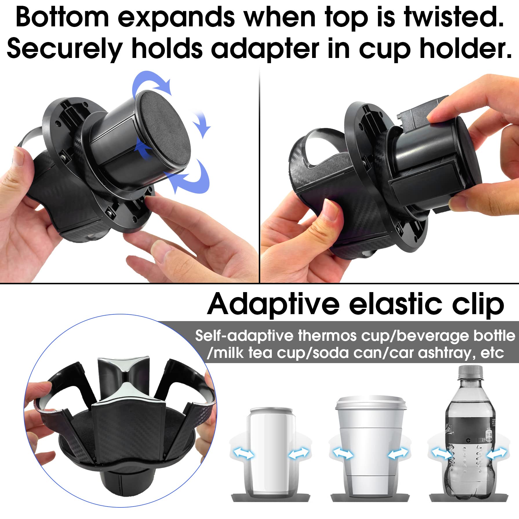 Universal 2-in-1 Car Cup Holder Expander - Adjustable Multifunctional Drink Holder with Elastic Open-Close Design for Hydro Flask, Water Bottles & Travel Mugs - Perfect for Road Trips, Commuting & Daily Driving