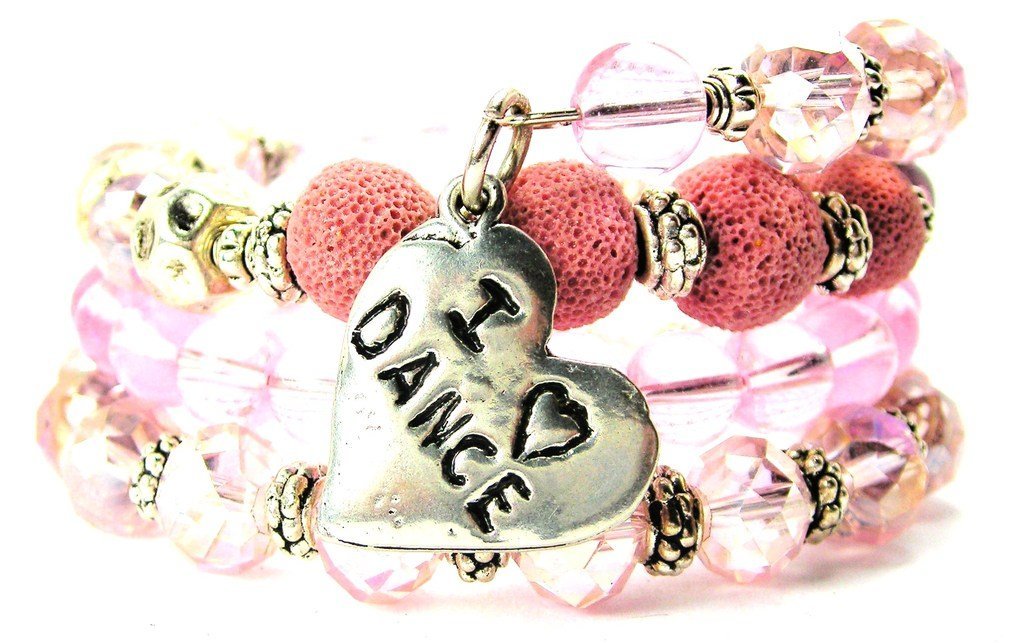 I Love Dance Multi Wrap Charm Bracelet - Rose Pink | Adjustable Fashion Jewelry for Women & Girls | Perfect for Parties, Gifts & Everyday Wear