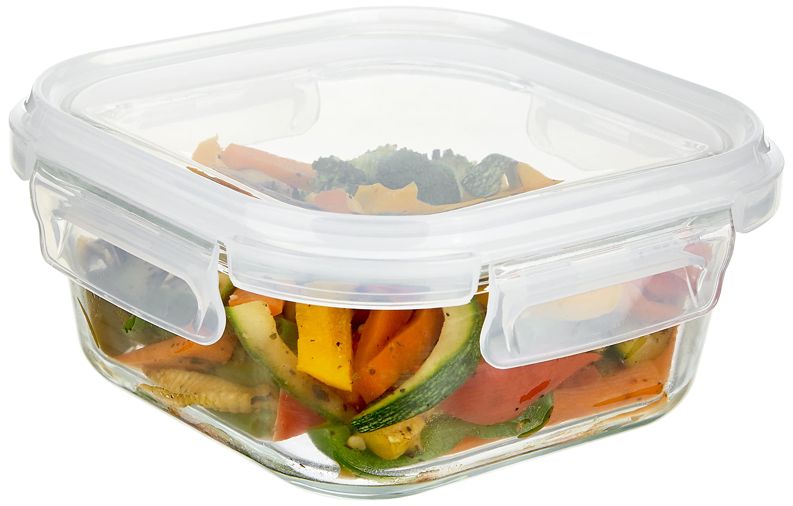 Solimo Borosilicate Glass Food Storage Containers with Fresh-n-Lock Lids - 800ml Square Clear Containers for Meal Prep, Leftovers & Pantry Organization - BPA-Free, Microwave & Freezer Safe