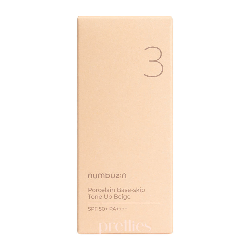 Numbuzin No.3 Porcelain Base Skip Tone Up Beige SPF50+PA++++ 50ml - Korean Sunscreen for Flawless Makeup Base & Daily UV Protection | Perfect for Office, Outdoor Activities & Travel