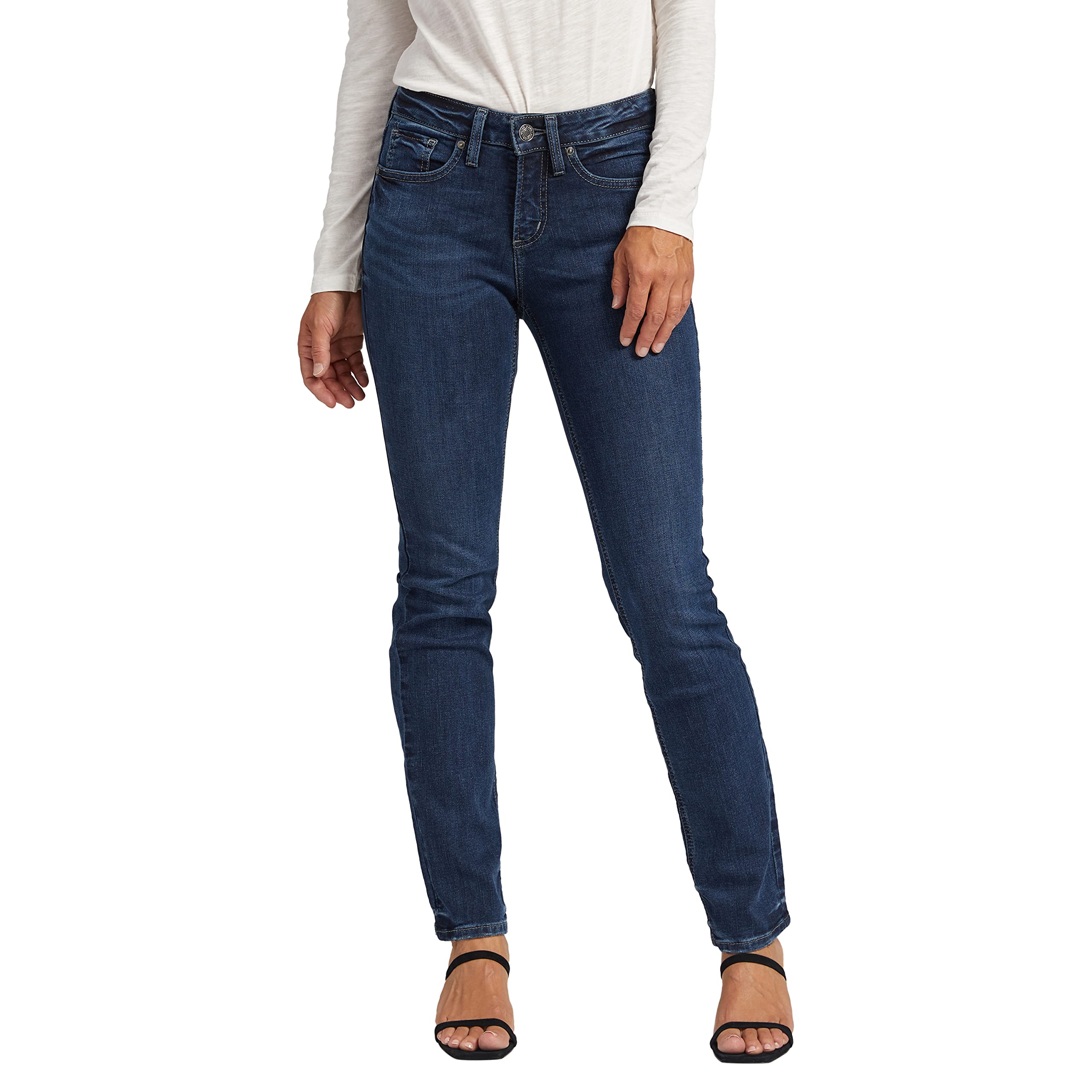Silver Jeans Co. Women's Suki Mid Rise Straight Leg Jeans - Classic Comfort Denim Pants for Casual Wear, Office & Everyday Outfits
