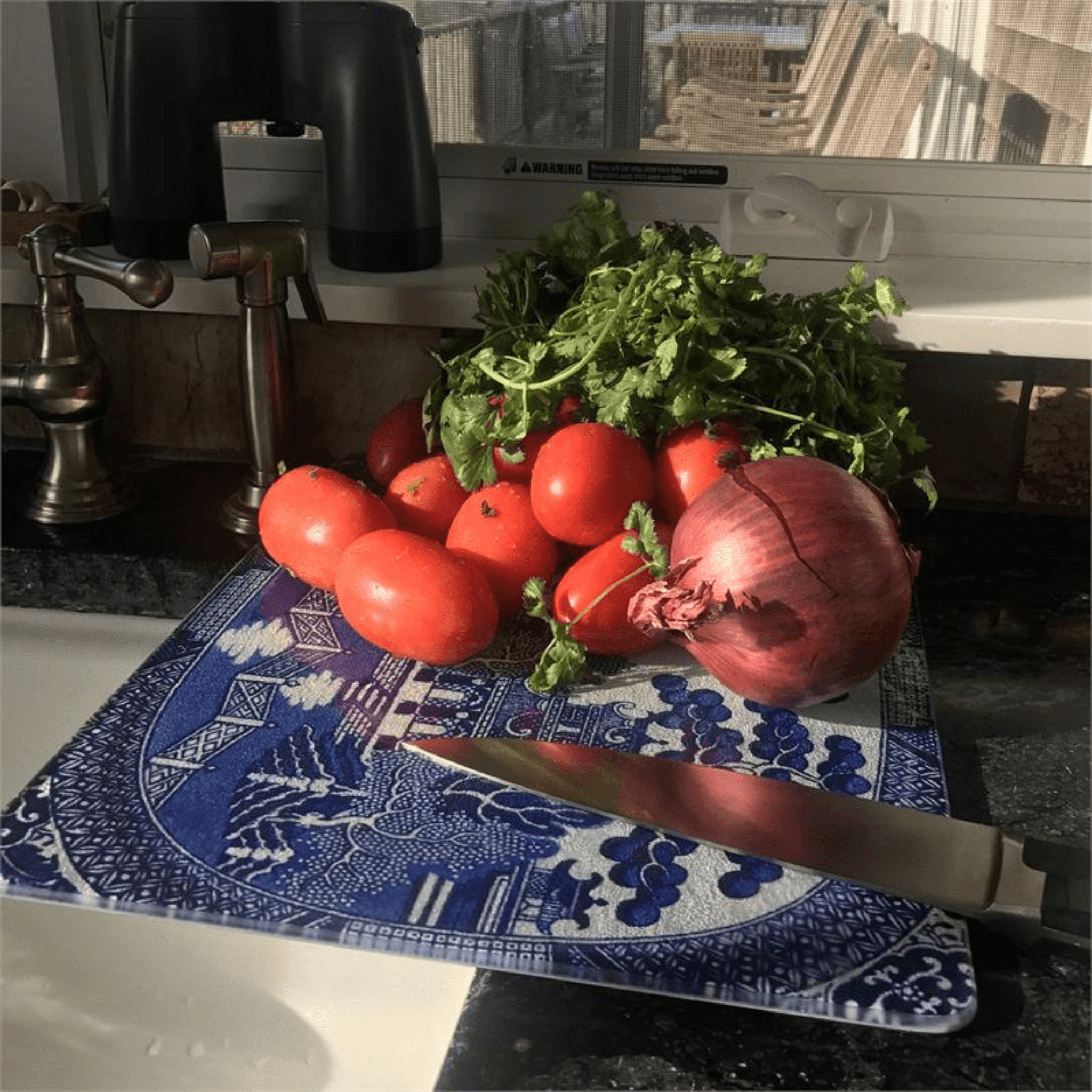 Blue Willow Glass Cutting Board - Durable & Stylish Kitchen Essential (2 Sizes) - Perfect for Food Prep, Serving & Home Decor