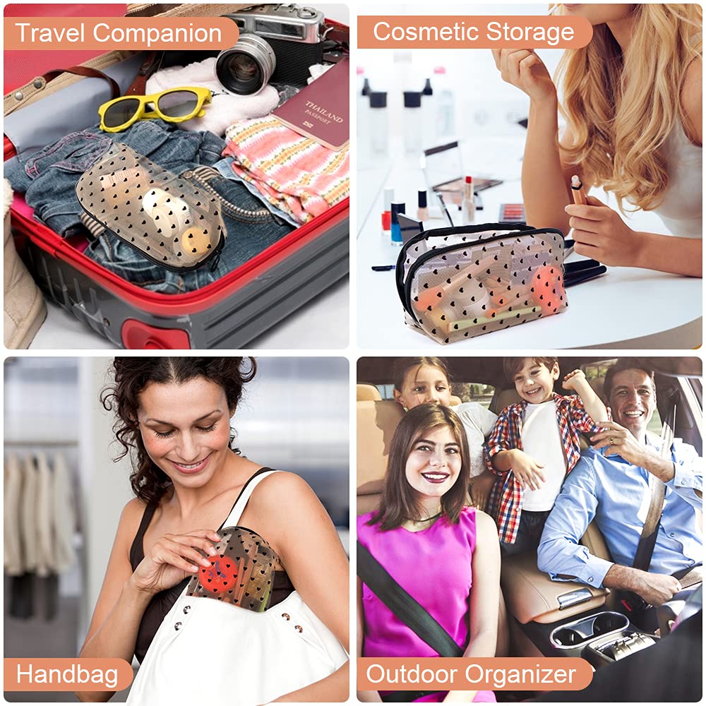 3-Piece Small Makeup Bag Set with Zipper - Cute Cosmetic Pouch & Portable Mesh Toiletries Organizer for Women & Girls (Same Size) - Perfect for Travel, Gym, and Daily Essentials Storage