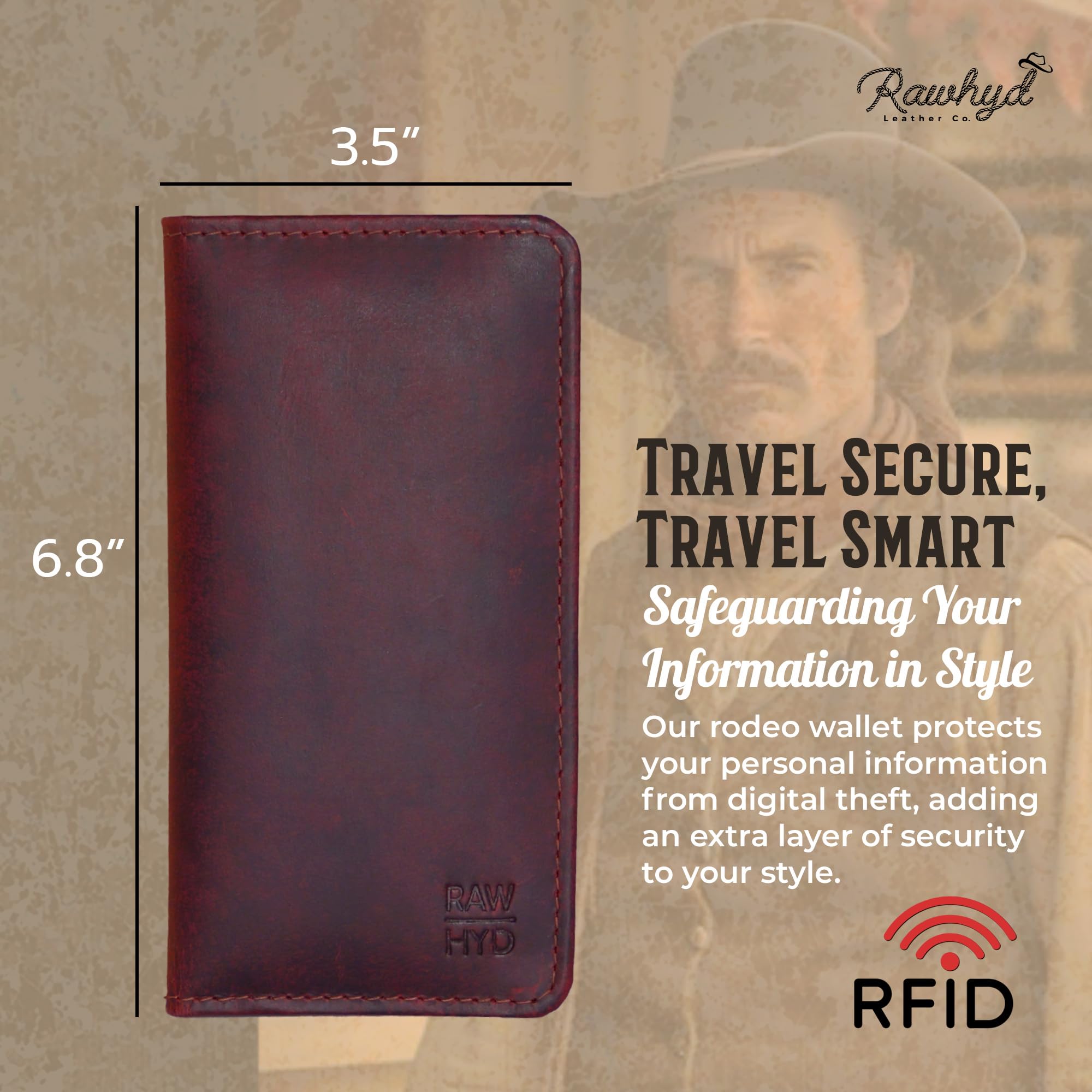 Premium Full-Grain Leather Bifold Wallet for Men - Classic Western Cowboy Wallet with RFID Protection - Durable Rodeo Wallets for Everyday Use - Perfect Checkbook Cover & Gift for Him - Ideal for Work, Travel and Outdoor Adventures