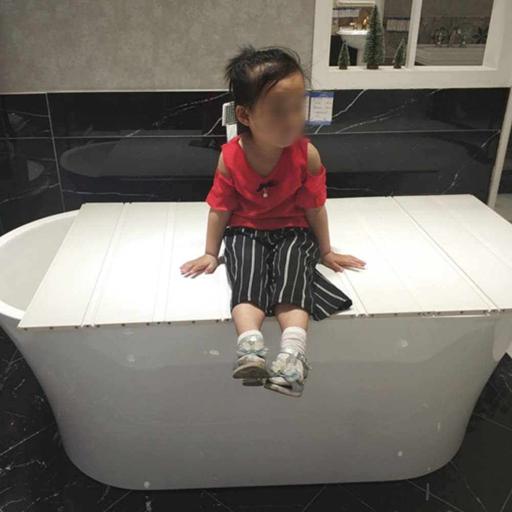 Foldable PVC Bathtub Cover - 0.6cm Thick Insulated Bath Lid for Heat Retention & Dust Protection, White 55x30 Inch Bath Tray for Wine Glasses, Tablets & Bathroom Storage - Perfect for Spa Relaxation & Home Bathroom Organization