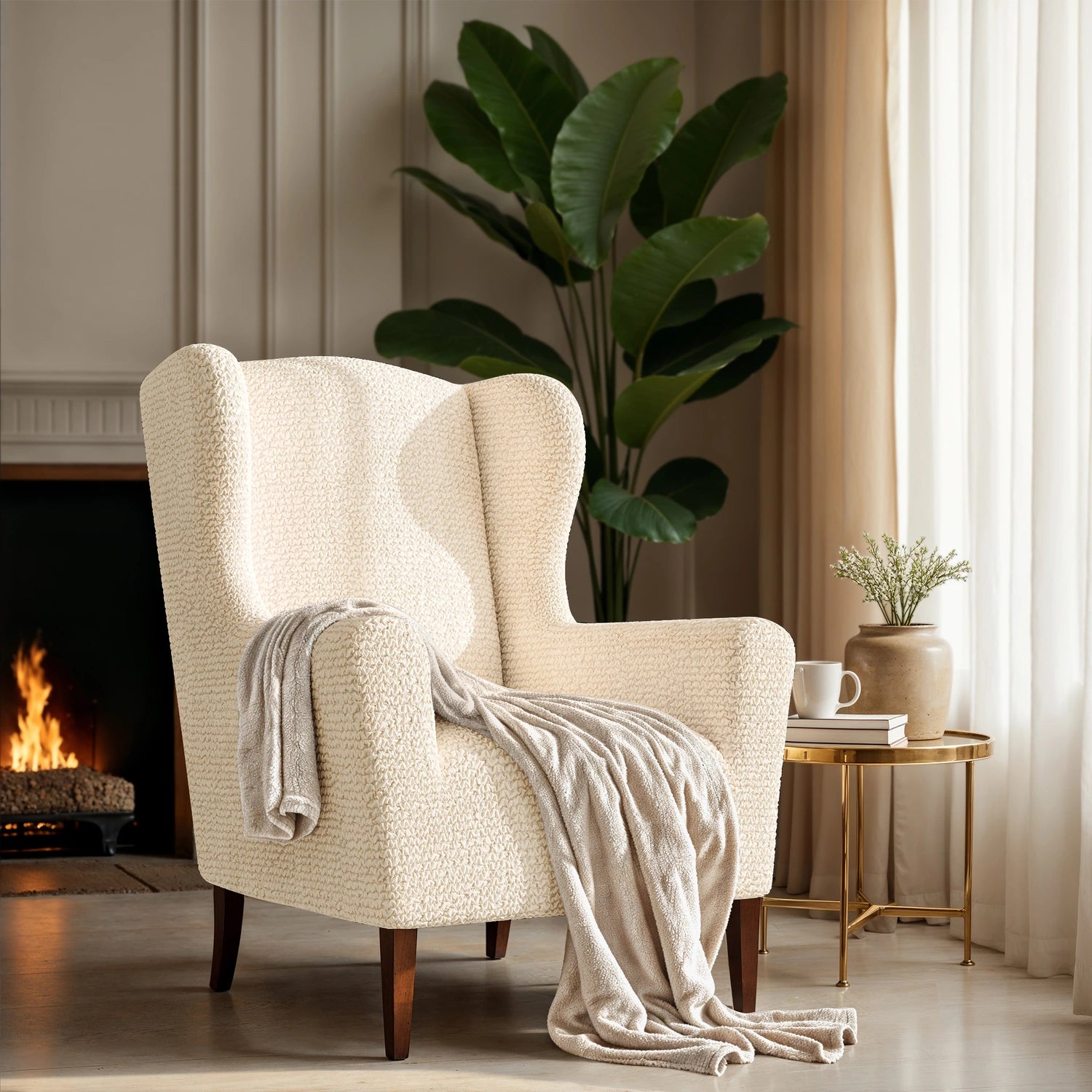 Premium Wingback Chair Slipcover - Microfiber Collection | Washable & Stretchable Furniture Protector for Living Room, Office, or Bedroom