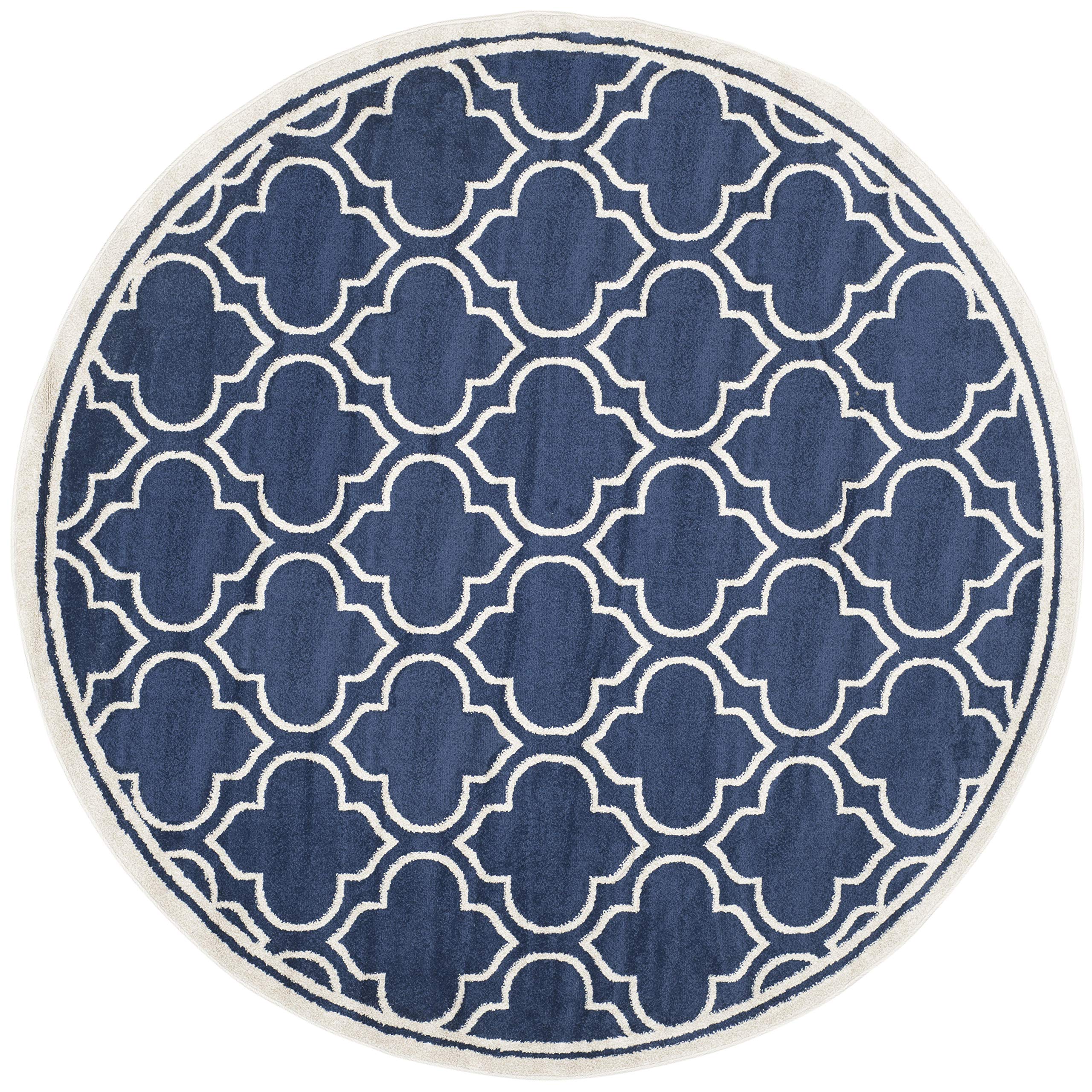 SAFAVIEH Amherst Collection 7' Round Navy/Ivory Moroccan Geometric Area Rug - Non-Shedding, Stain Resistant for Dining Room, Living Room, Bedroom & Entryway | Perfect for Home Decor, Office Spaces & High Traffic Areas