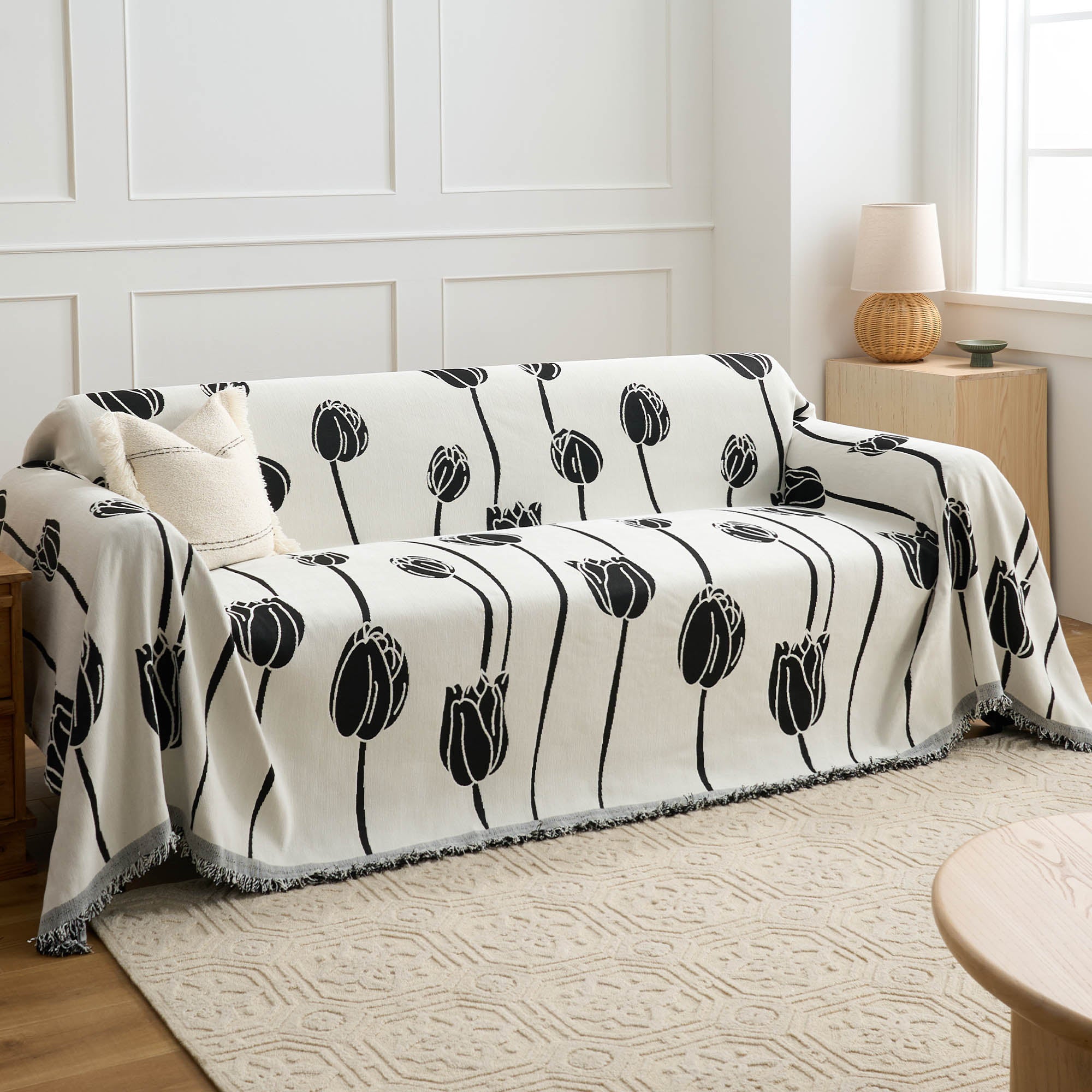 Tulip Tales Sofa Cover - Stretchable Couch Slipcover for Living Room, Washable Furniture Protector - Perfect for Pets, Kids & Daily Use