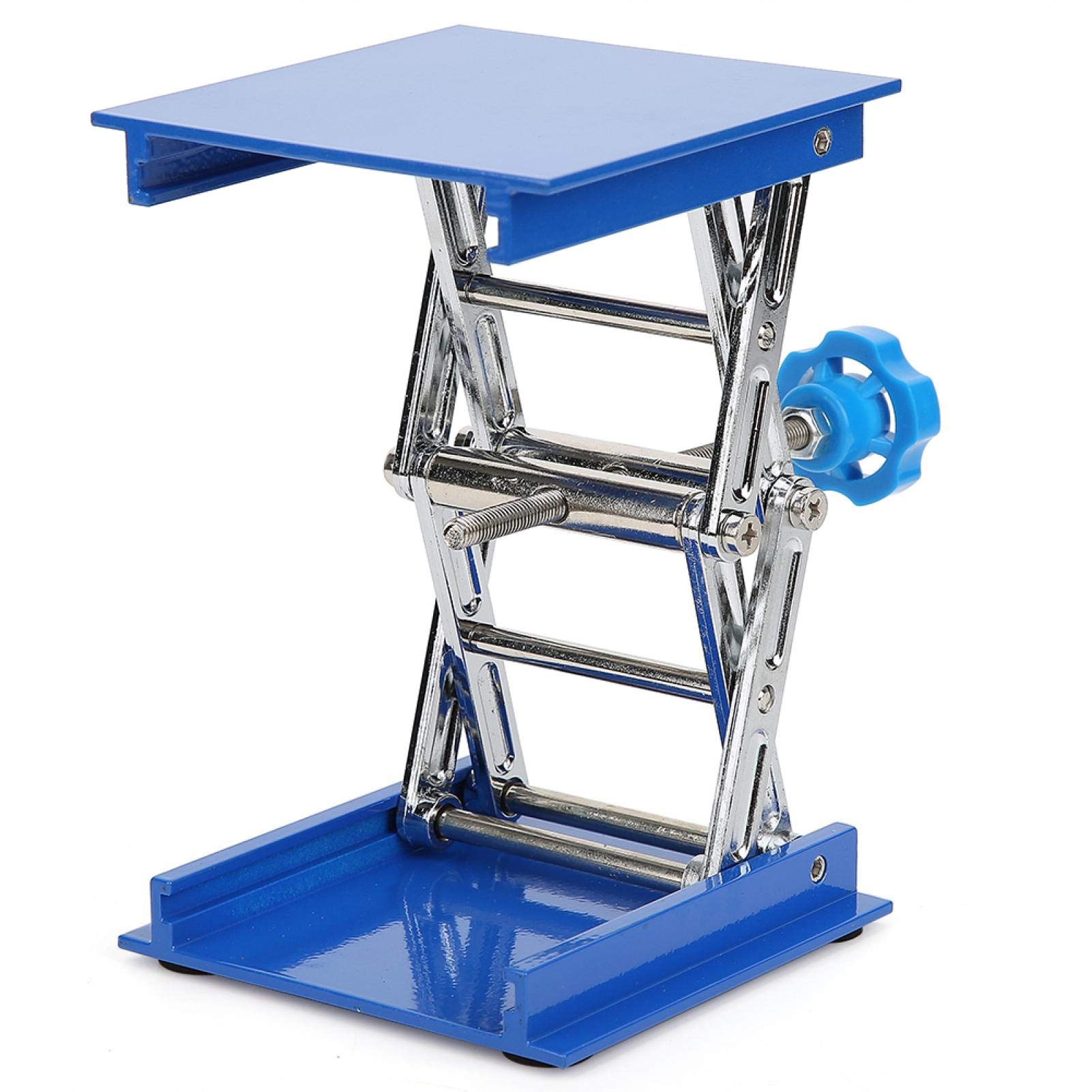 4X4 Scissor Jack Stand - 100x100mm Blue Electroplated Aluminum Lifting Platform for Lab Equipment, Car Repair & DIY Projects - Heavy Duty Scissor Jack Lifter Rack for Workbench, Garage & Industrial Use