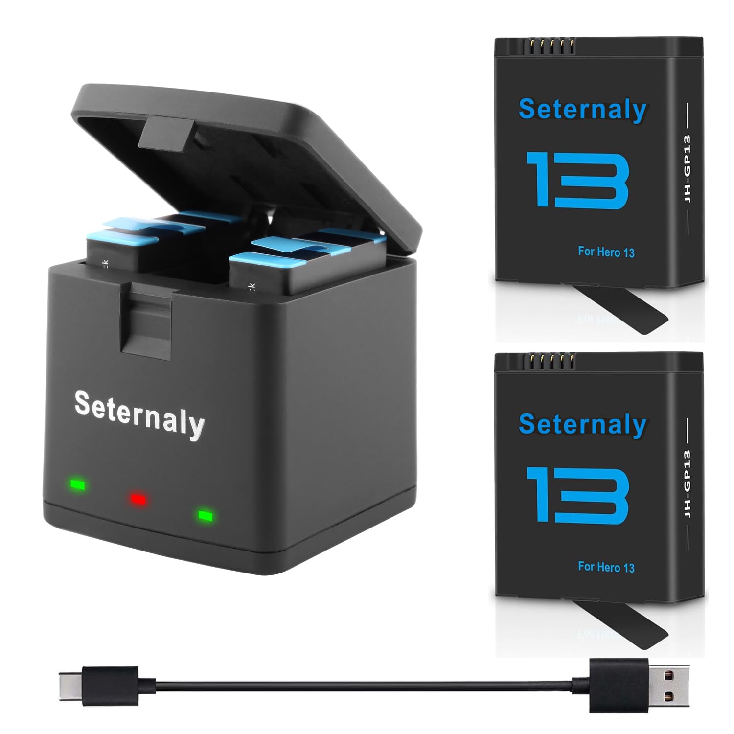 GoPro Hero 13 Black Replacement Battery (2-Pack 2100mAh) with 3-Port USB Charger - Compatible with Hero 13/12/11 - Perfect for Travel, Vlogging & Outdoor Adventures