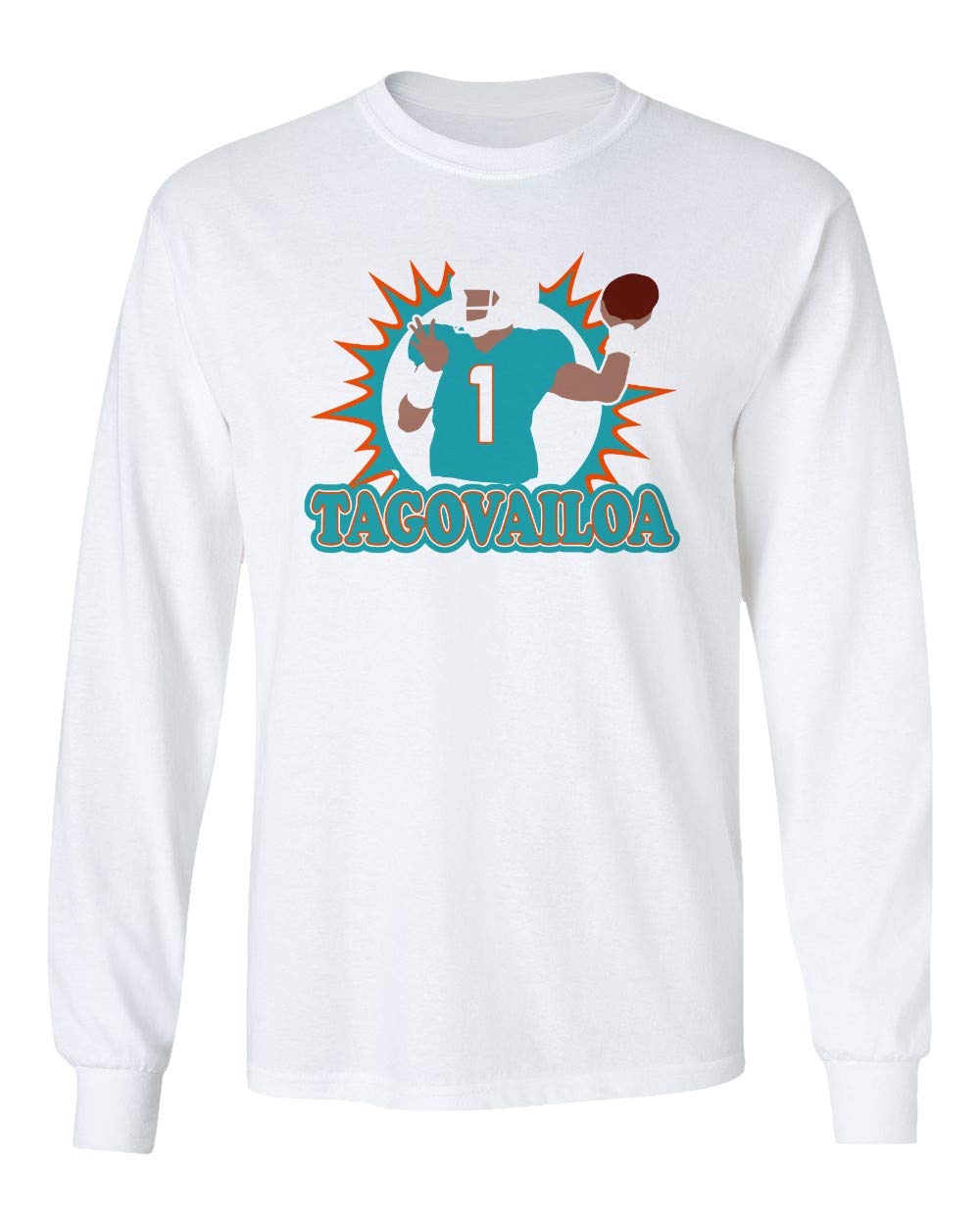 Miami Team Tua Time Logo Boys & Girls Long Sleeve T-Shirt - Youth Small, White - Perfect for Football Games, School Spirit Days & Family Outings