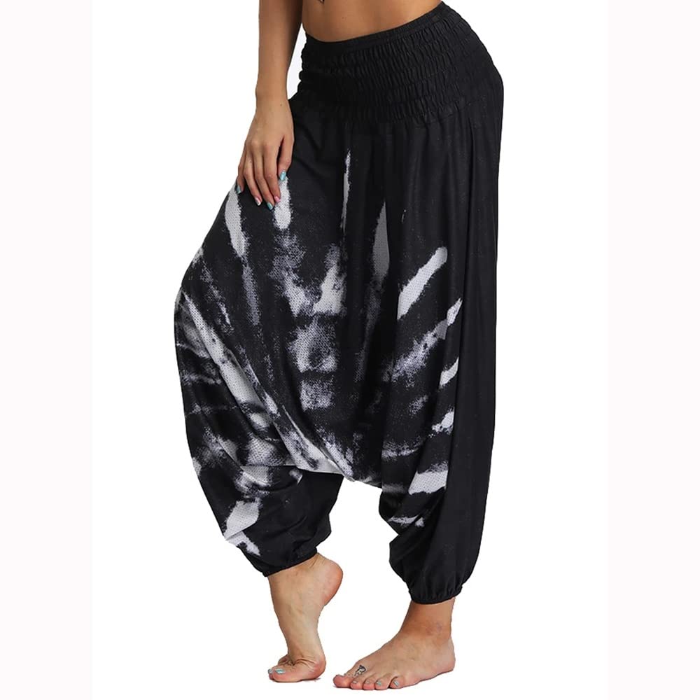 WPYYI Women's Boho Harem Yoga Pants - Loose Fit Hippie Palazzo Casual Beach Pants for Yoga, Sports & Travel - Black One Size - Perfect for Yoga, Beach Outings & Relaxing at Home